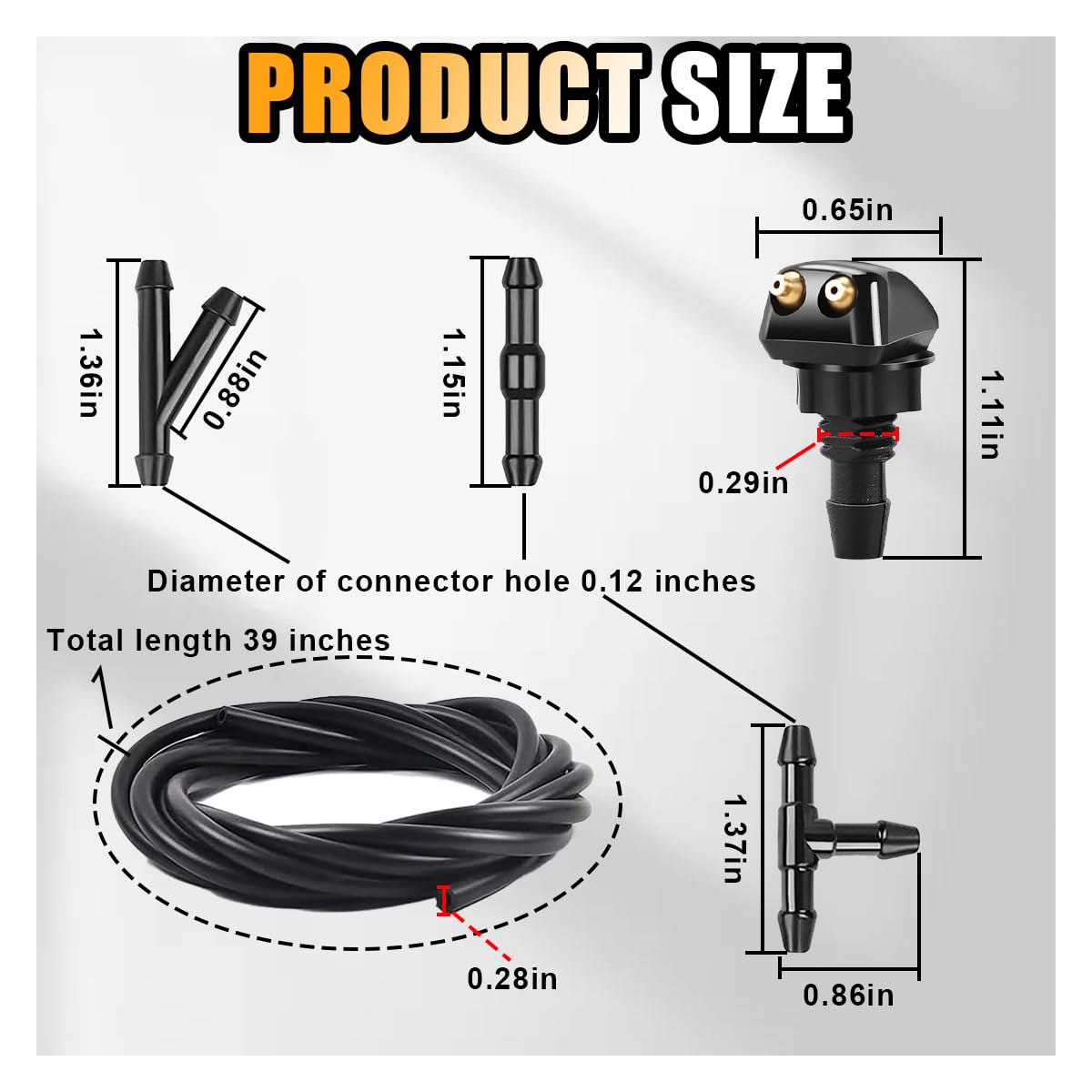 Car Front Windshield Washer Nozzles, Washer Nozzle Kit Car Double-Hole Wiper Washer, Auto Washer Nozzles Window Wiper Spray For Most Cars (Washer Nozzle With Hose And Connector)