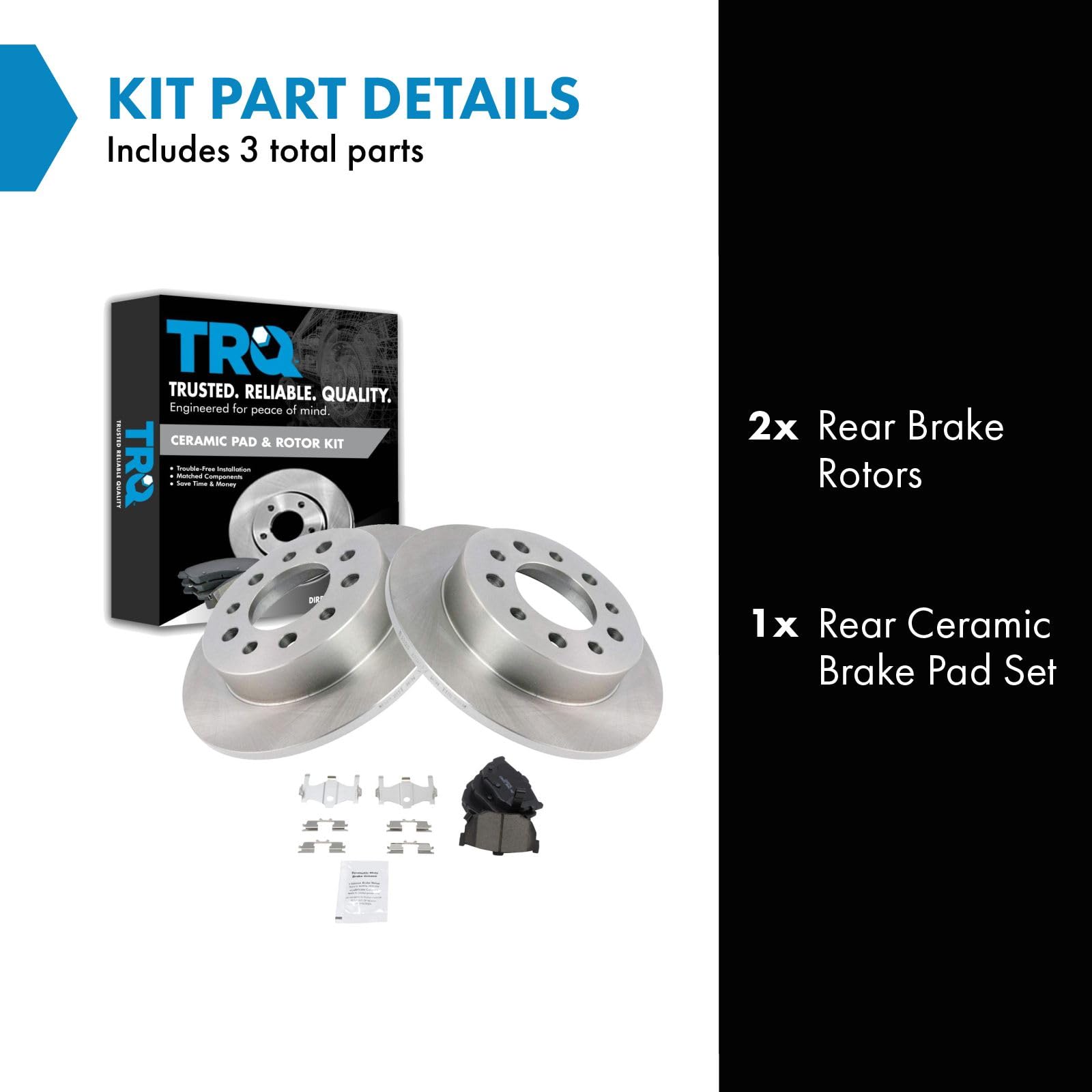 Trq Rear Brake Pad & Rotor Kit Brake Pads Brake Rotor Ceramic Compatible With 2003-2008 Hyundai Tiburon
