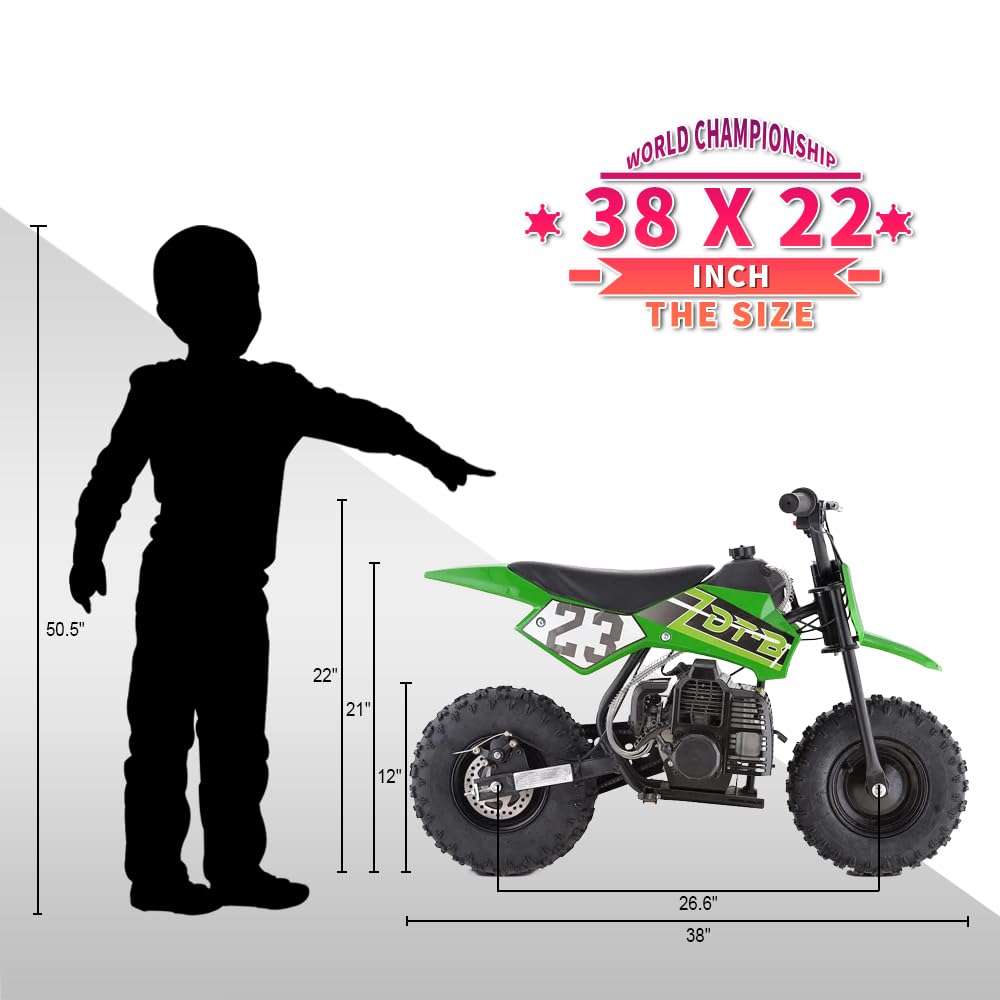 Mini Kid Dirt Bike, 49 CC 2-Stroke Gas Bike with Off-Rode Tire, Suspensions, Disc Brakes, Max Load 160Lbs, Up to 20Mph, EPA Appr