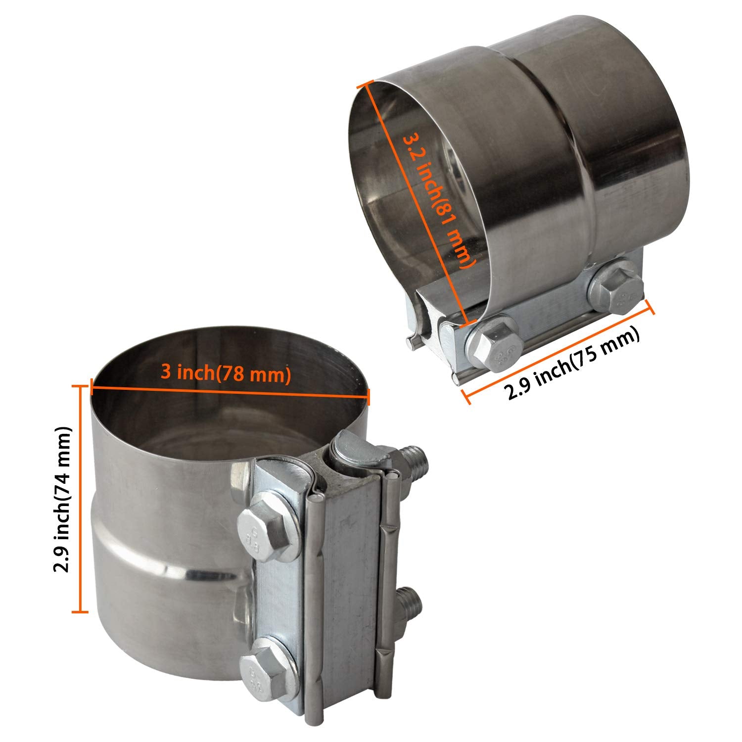 3'' Inch Exhaust Clamps Stainless Steel Muffler Band Clamp For 3'' Inner Diameter To 3'' Outer Diameter Turbo Downpipe Tip Car S