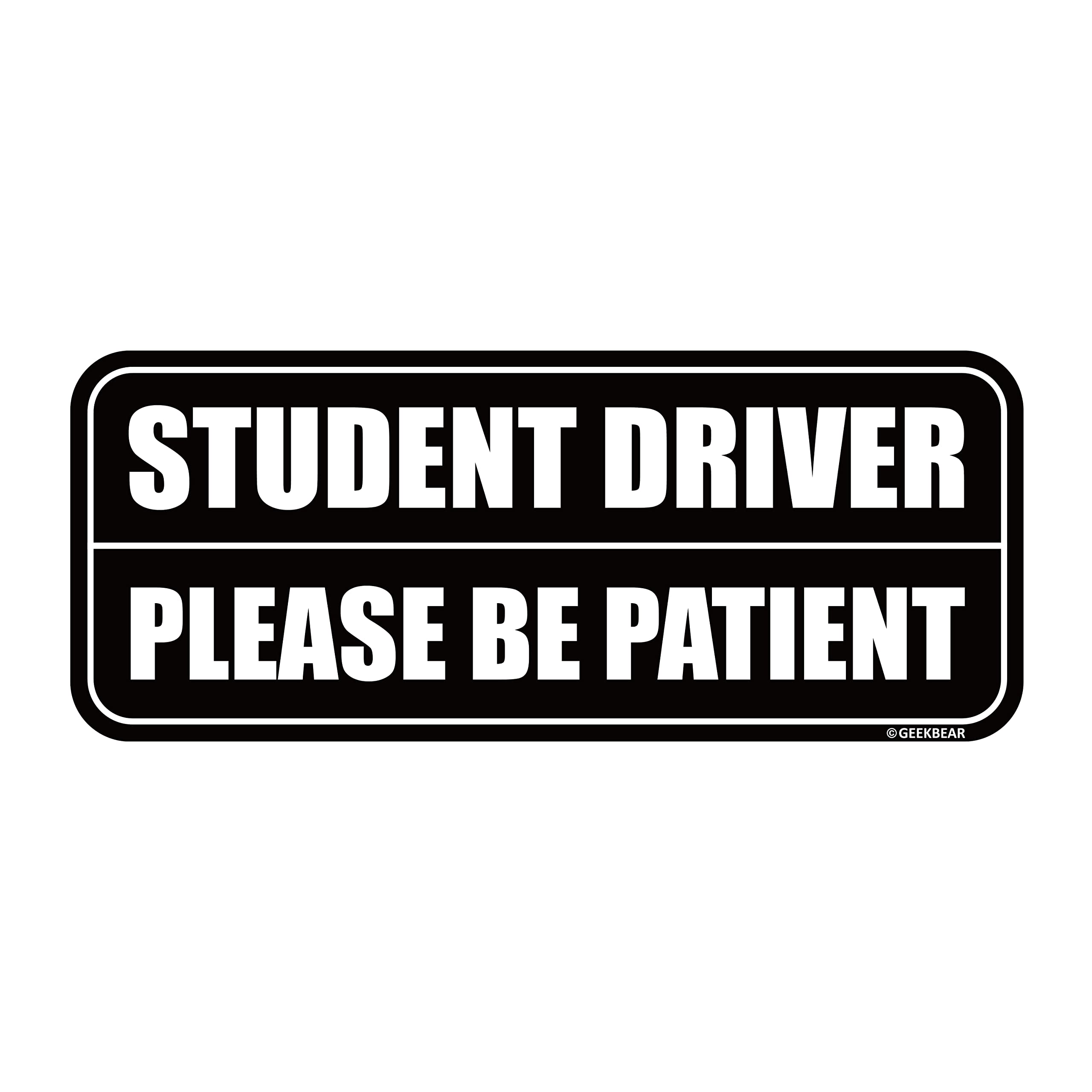 Geekbear Student Driver Car Magnet - Colorful, Reflective, Weather-Resistant - Rectangular 8.7 X 3.5 In (Black/Black)