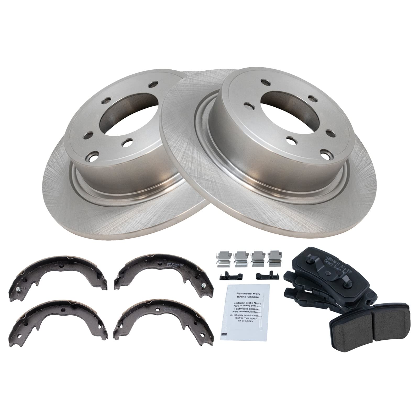 Trq Rear Brake Pad & Rotor Kit Brake Pads Brake Rotor Parking Brake Shoe Set Ceramic Compatible With 2011-2012 Mitsubishi Outlan