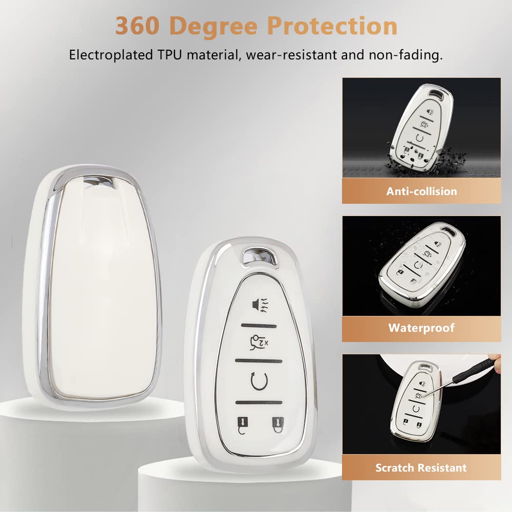 Pifoog Key Fob Cover For Chevy Keychain Bling White Silver Tpu 5 Button Car Keys Case Shell Protector For Chevrolet Equinox Trav