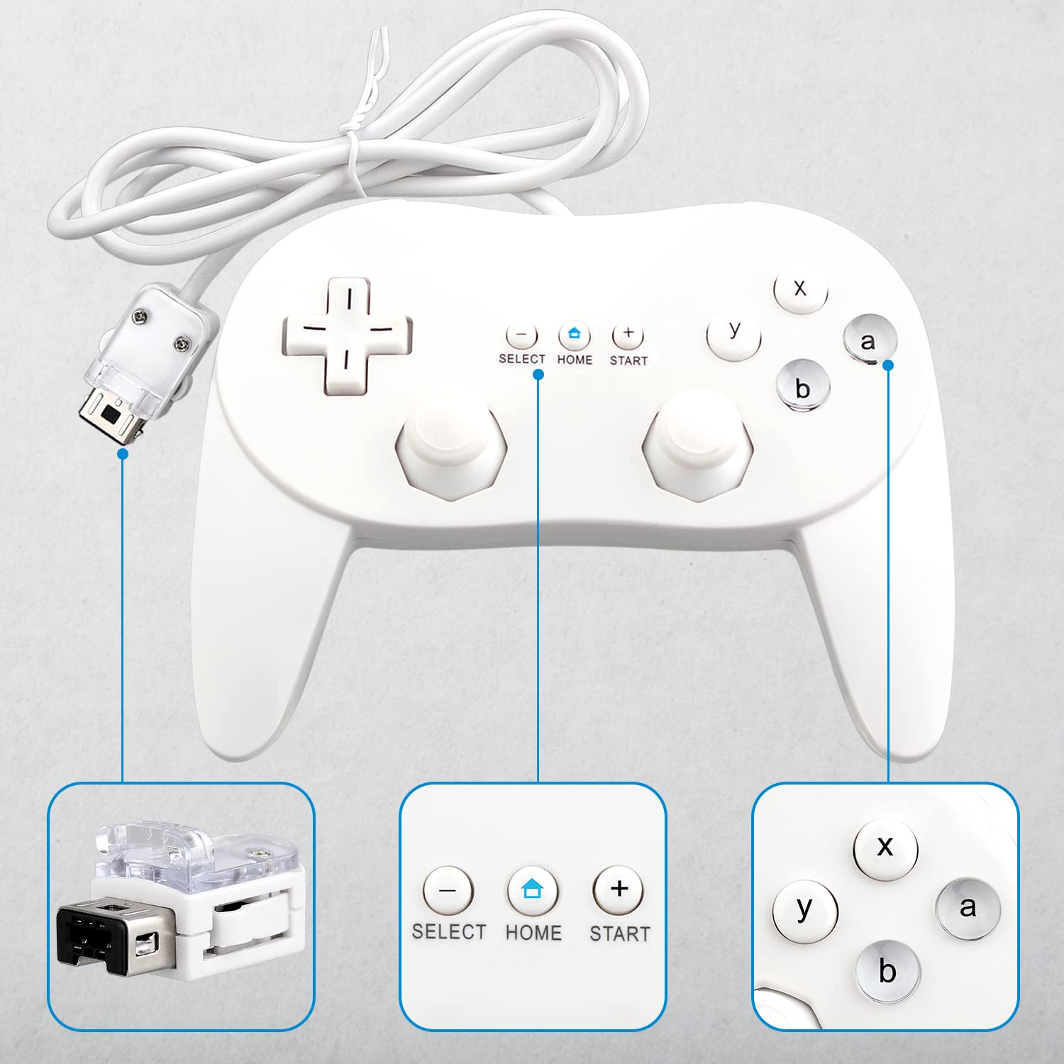 Ostent Wired Classic Controller Pro Gamepad Joystick For Nintendo Wii Remote Console Video Game Color White