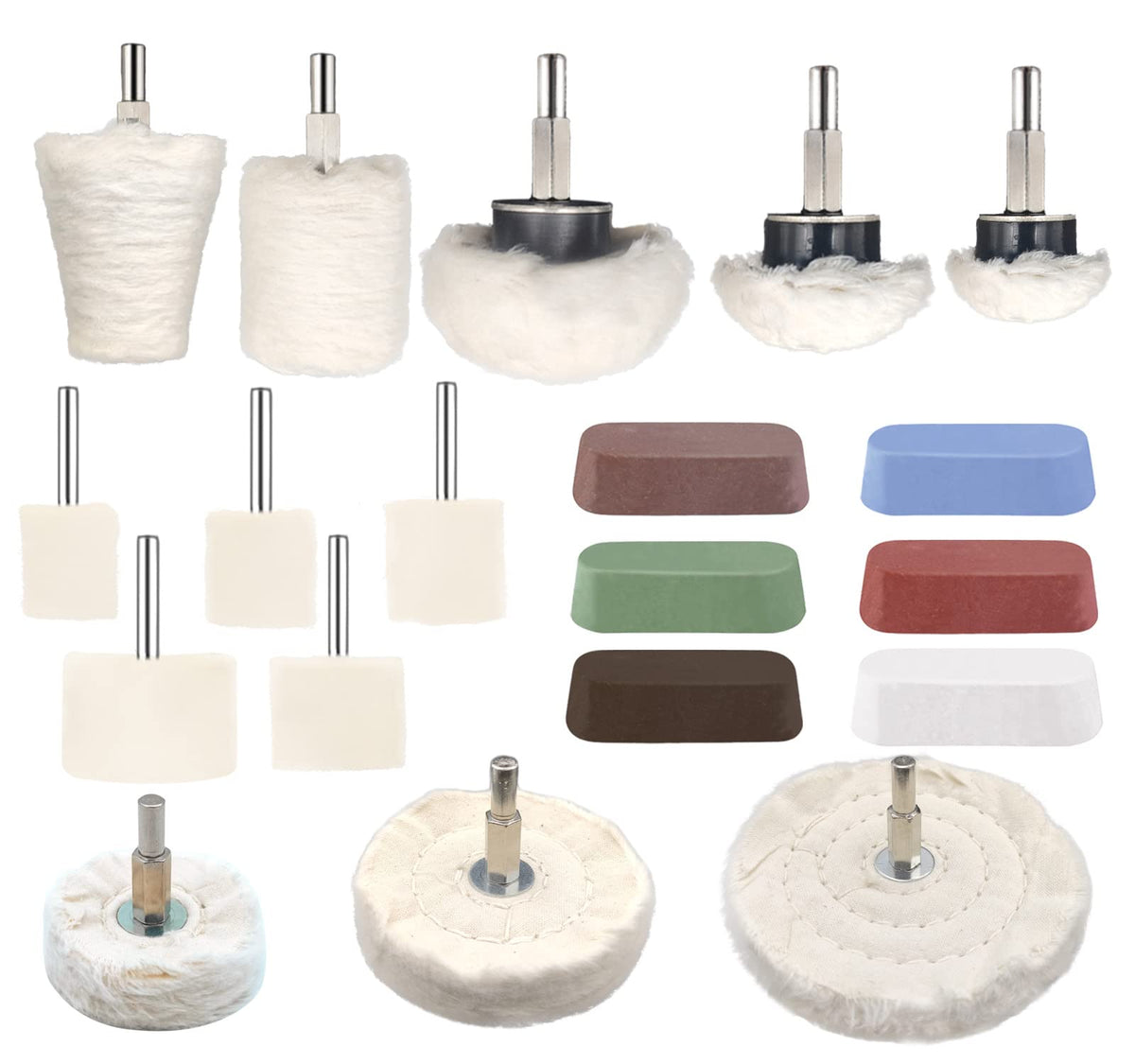 Tworider 19 Pcs Buffing Wheel For Drill,Buffing Pad Polishing Wheel Kits With 6 Pcs Polishing Compound And 5 Pcs Felt Polishing 