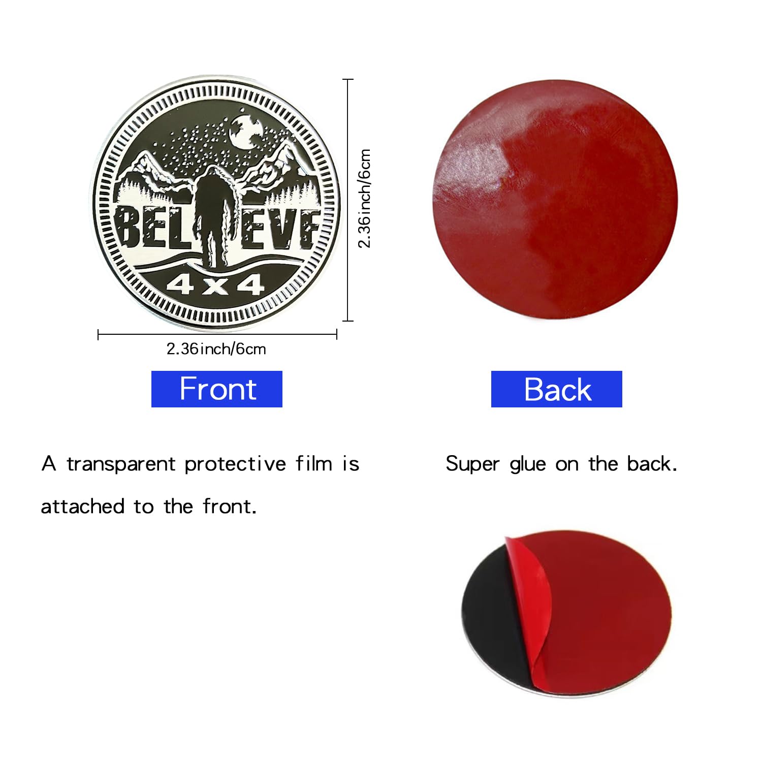 2 Pcs Squatch Badge Rated Car Emblem, 4 X 4 Metal Automotive Badge, 3D Round Metal Car Badges Emblems, Car Badge Decals Stickers