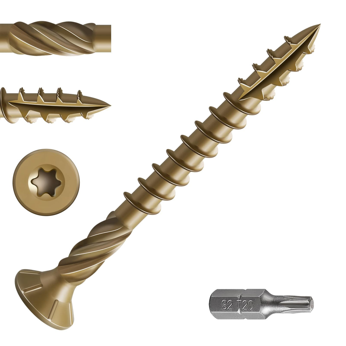 Wensilon #8 * 1-5/8' Deck Screws, (377Pcs) 2 Lbs.Exterior Wood Screws, Rust Resistant Epoxy Coated, Bronze, T20 Star Bit