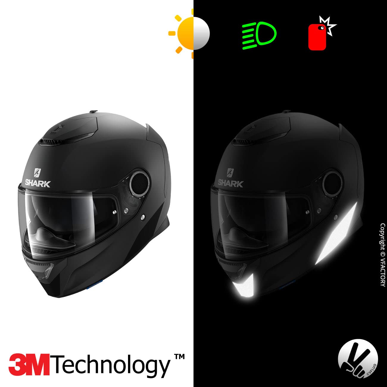 Vfluo - Kit Of Reflective Stickers - Shoei Neotecii Motorcycle Helmet - Approved Stripes Fr - 3M Technology - High Visibility &