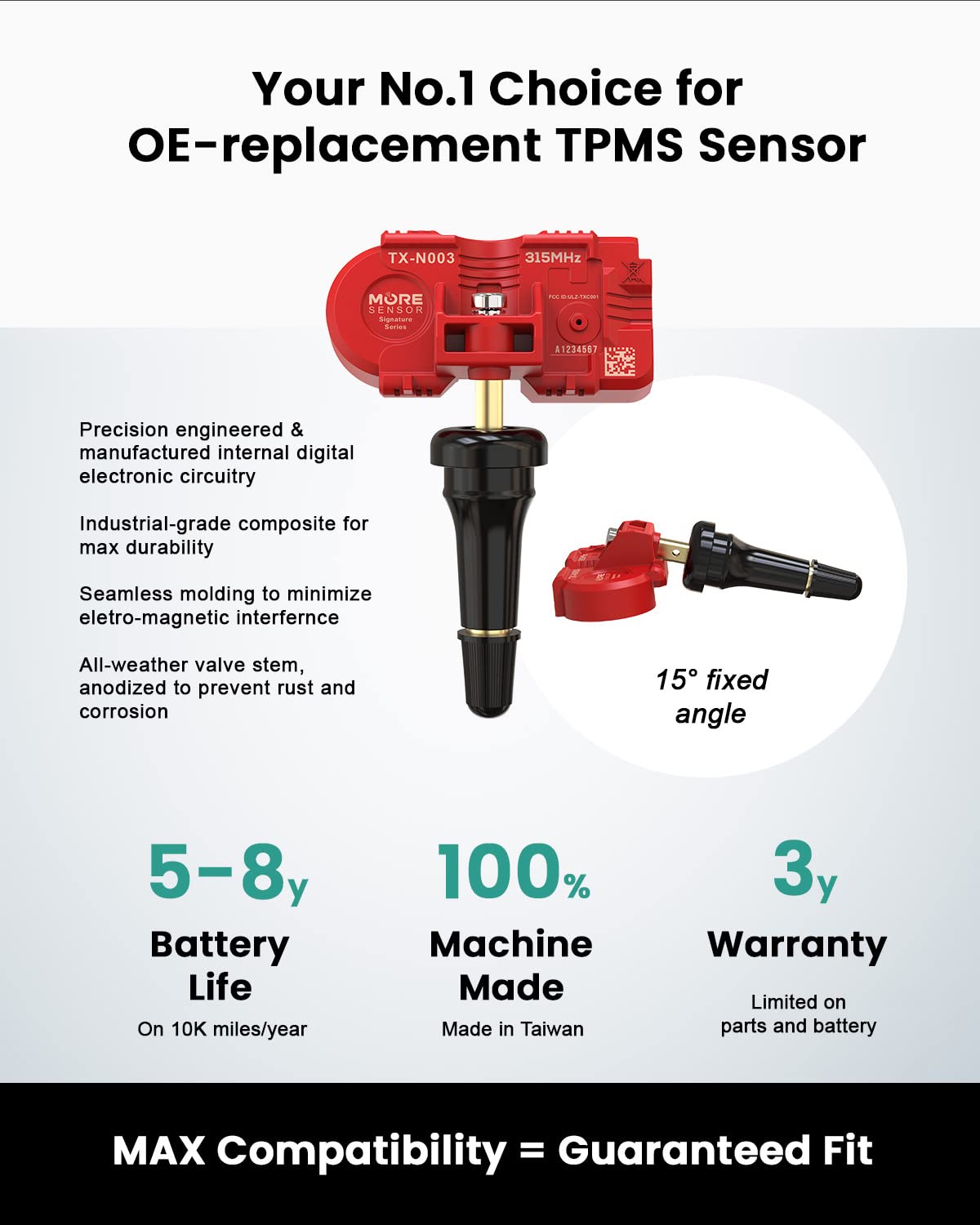 Moresensor Signature Series 315Mhz Tpms Tire Pressure Sensor 4-Pack | Preprogrammed For Select 120+ American Brand Models | Repl