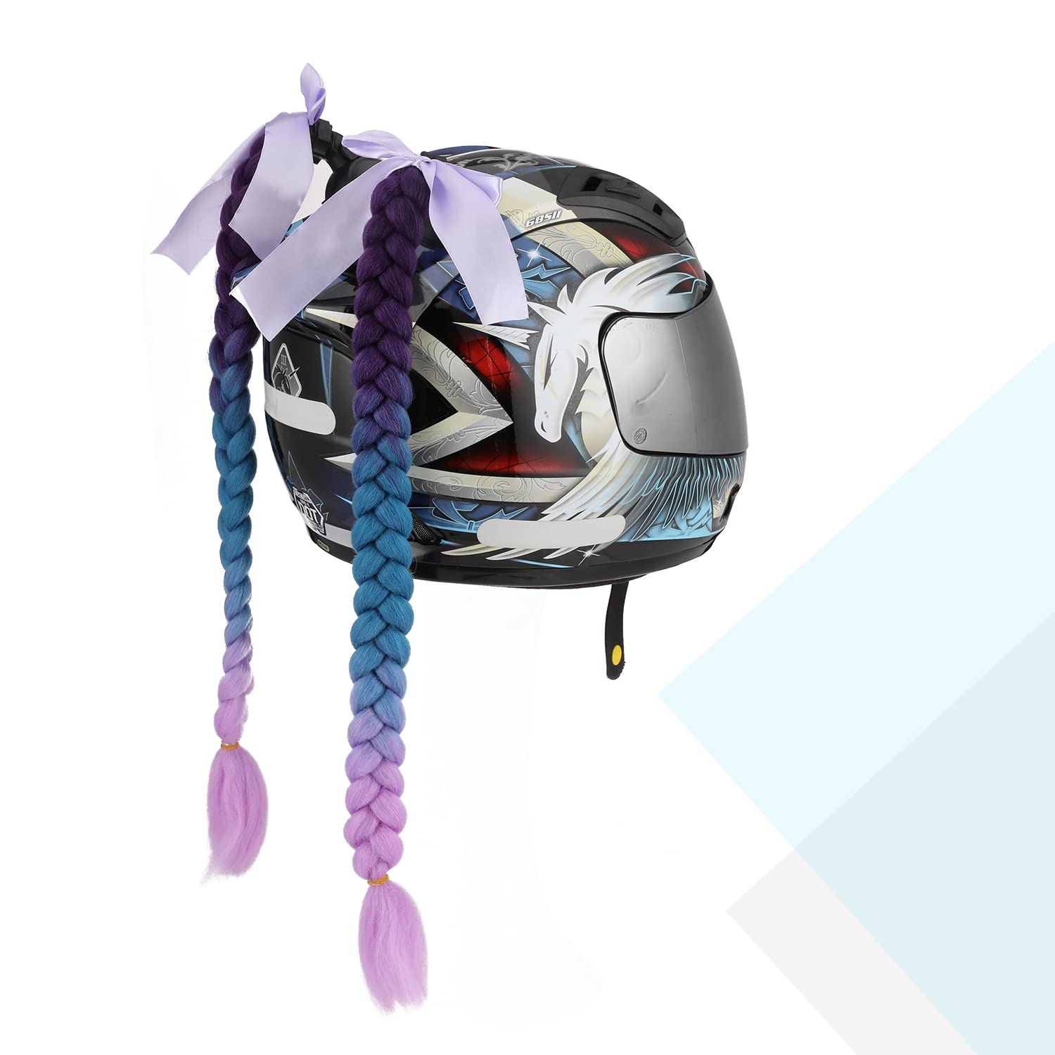 Sego 2 Pcs Helmet Pigtail Braids With Detachable Suction Cup Bowknot Ponytails Hair For Women/Men 20 Inch 2 Pcs/Pack (Helmet Not