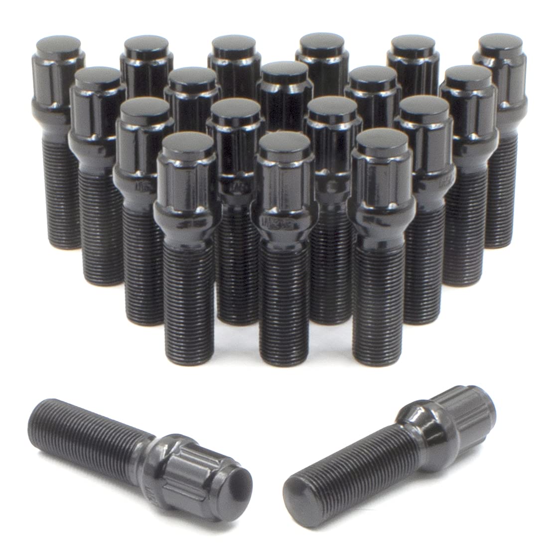 Wheel Accessories Parts Set Of 20 Black 12X1.5 Lug Bolts Locking Spline Conical Seat With 28 Mm Shank Length Small Diameter Lug Bolt With Dual Hex Key For Aftermarket Wheels (28Mm, Black, M12X1.50)
