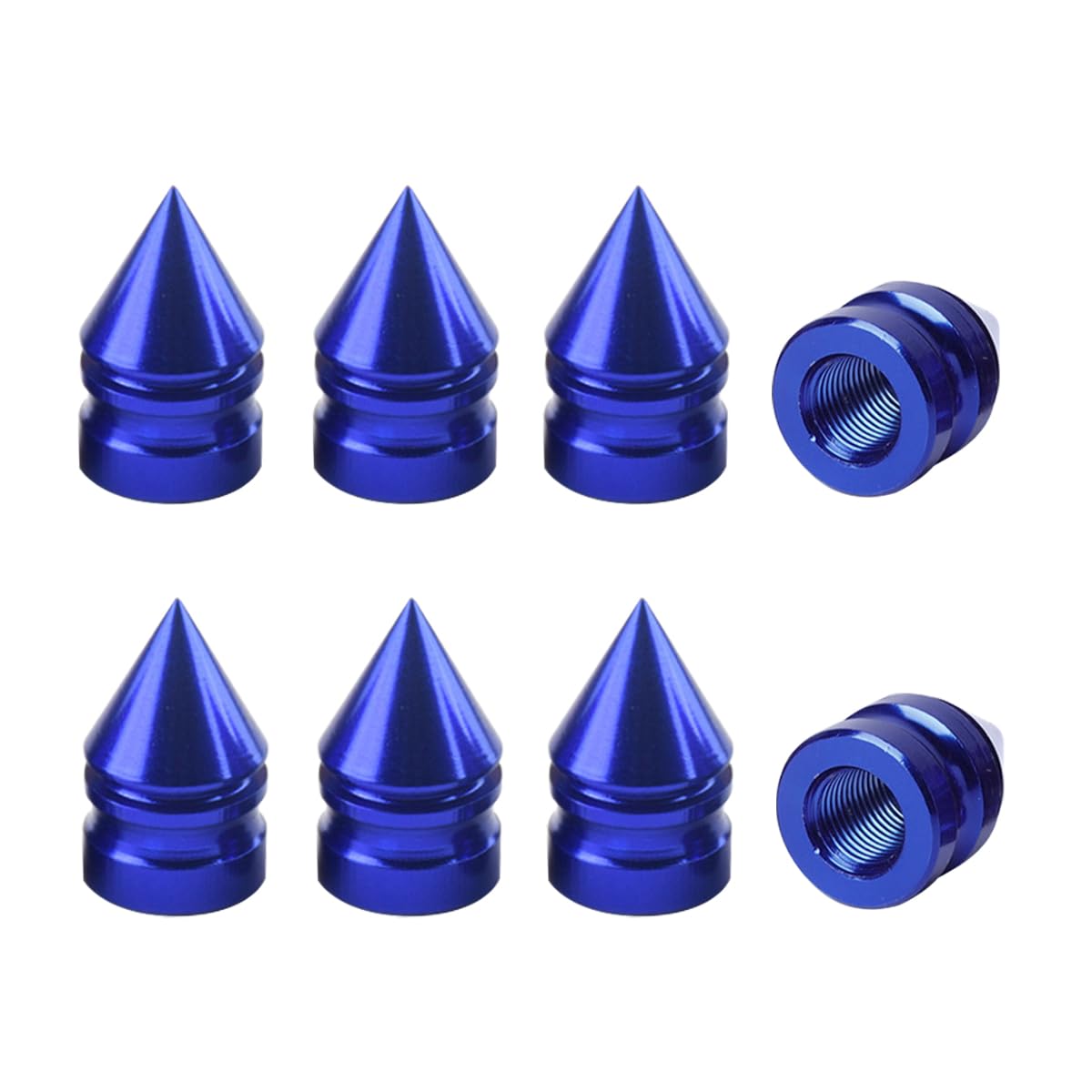 Osilly Universal Blue Round Aluminum Car Tire Valve Caps, 8 Pack Spike Design, Dust-Proof, Fit for Cars, Trucks, SUVs and Motorc
