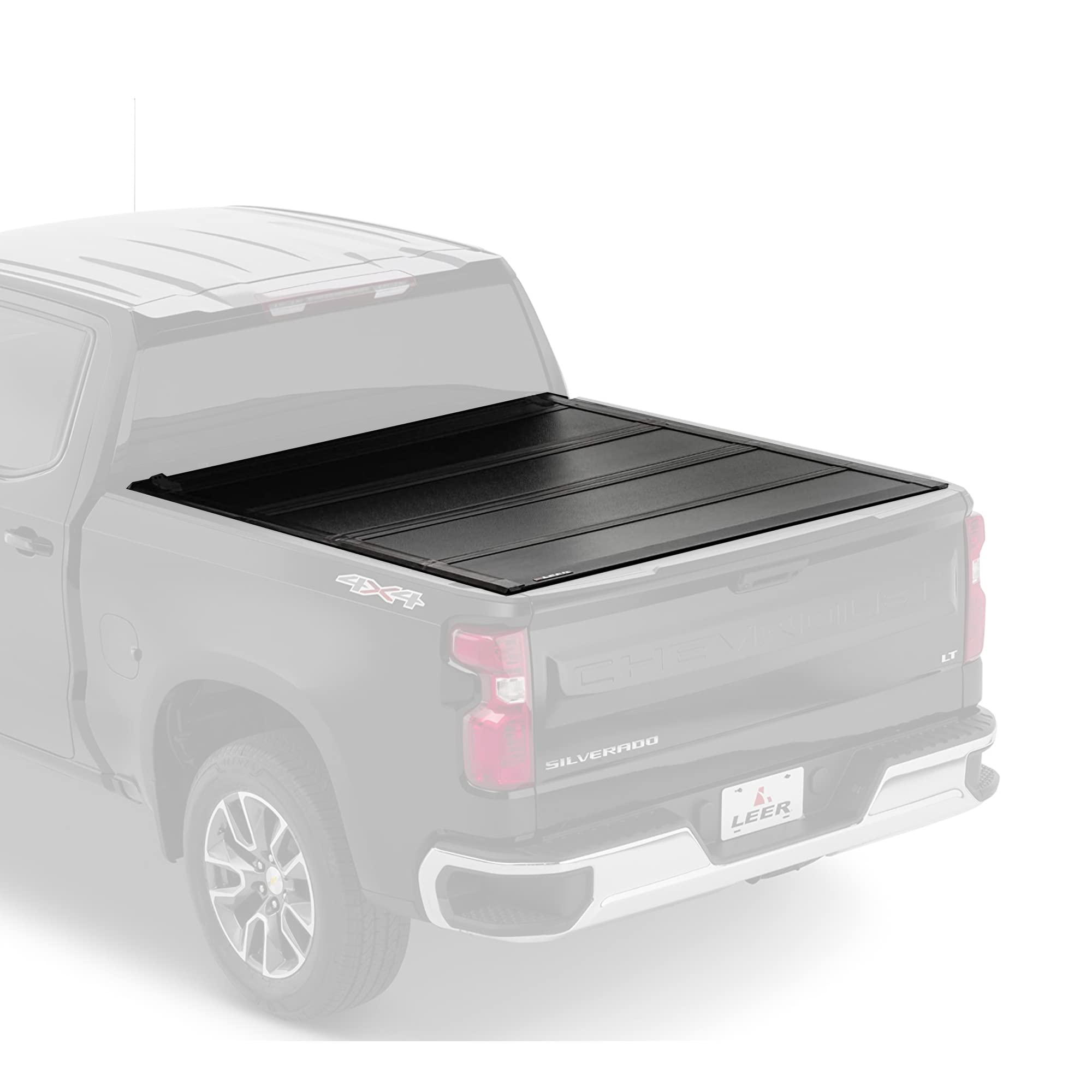 Leer Hf350M Tri-Folding Truck Bed Tonneau Cover, Fits Chevy Silverado And Gmc Sierra 1500 Crew Cab, Years 2019-2024, 5'8' Truck Bed, Black