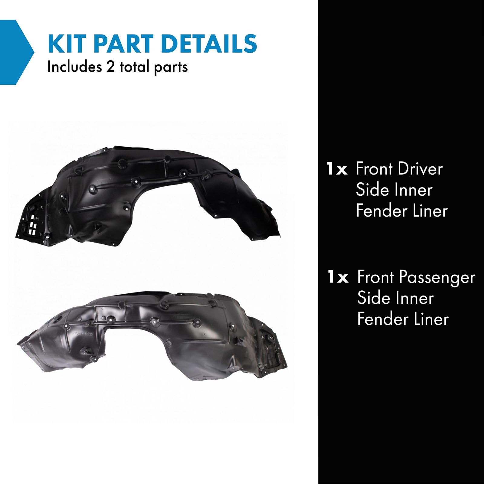 Trq Front Inner Fender Liner Set Compatible With 2018-2020 Honda Civic Ho1248184 Ho1249184