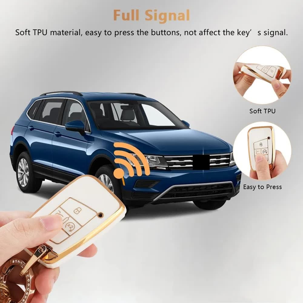 Pifoog Car Key Cover For Volkswagen Jetta Tiguan Atlas Arteon Taos Tpu Soft Keys Fob Case Shell Glitter Keychain Keys Accessories White Gold Girl Women