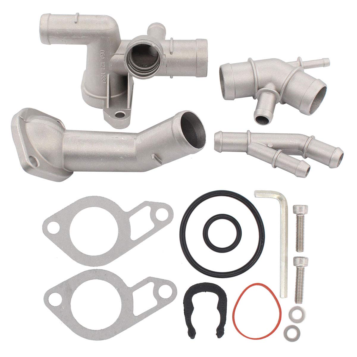 Newyall Cast Aluminum Thermostat Housing Cover Coolant Flange Cooling Hose Water Distribution Pipe Upgrade Kit For Vw Mk4 Golf J