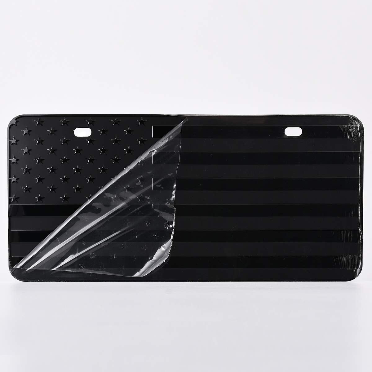 FlyChetah American Front Flag License Plate - Custom Vintage 3D Aluminum Tag, Black, 6x12 inch, Patriotic Embossed Vanity Gift