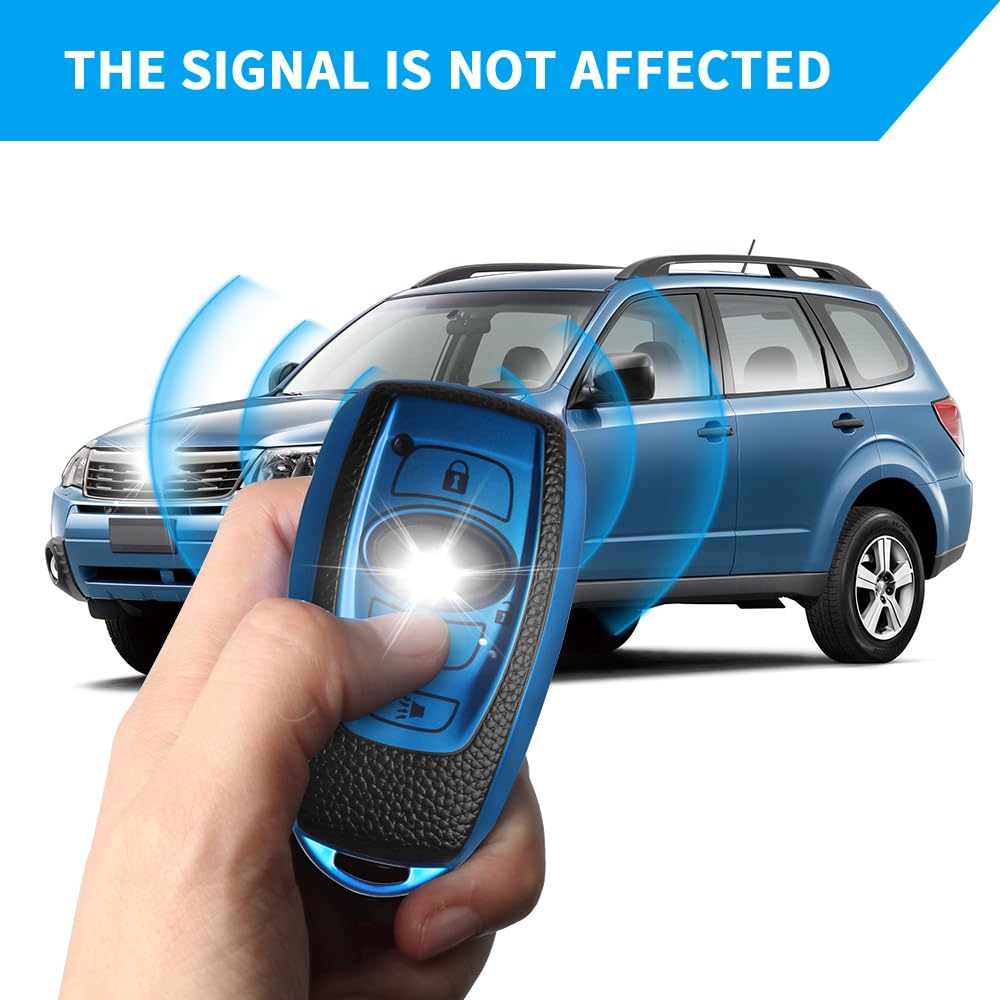 Qbuc For Subaru Key Fob Cover With Leather Keychain,Fit For Forester Crosstrek Outback Ascent Impreza Legacy Subaru 4-Buttons(Pi