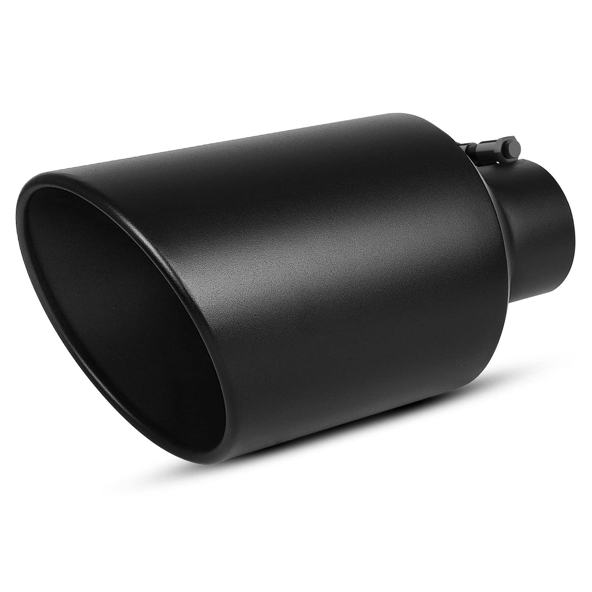 Autosaver88 4 Inch Inlet Black Exhaust Tip, 4' Inlet 8' Outlet 15' Overall Length Powder Coated Finish Stainless Steel Exhaust Tail Tip For 4' Outside Diameter Tailpipe, Rolled Angle Cut, Bolt-On