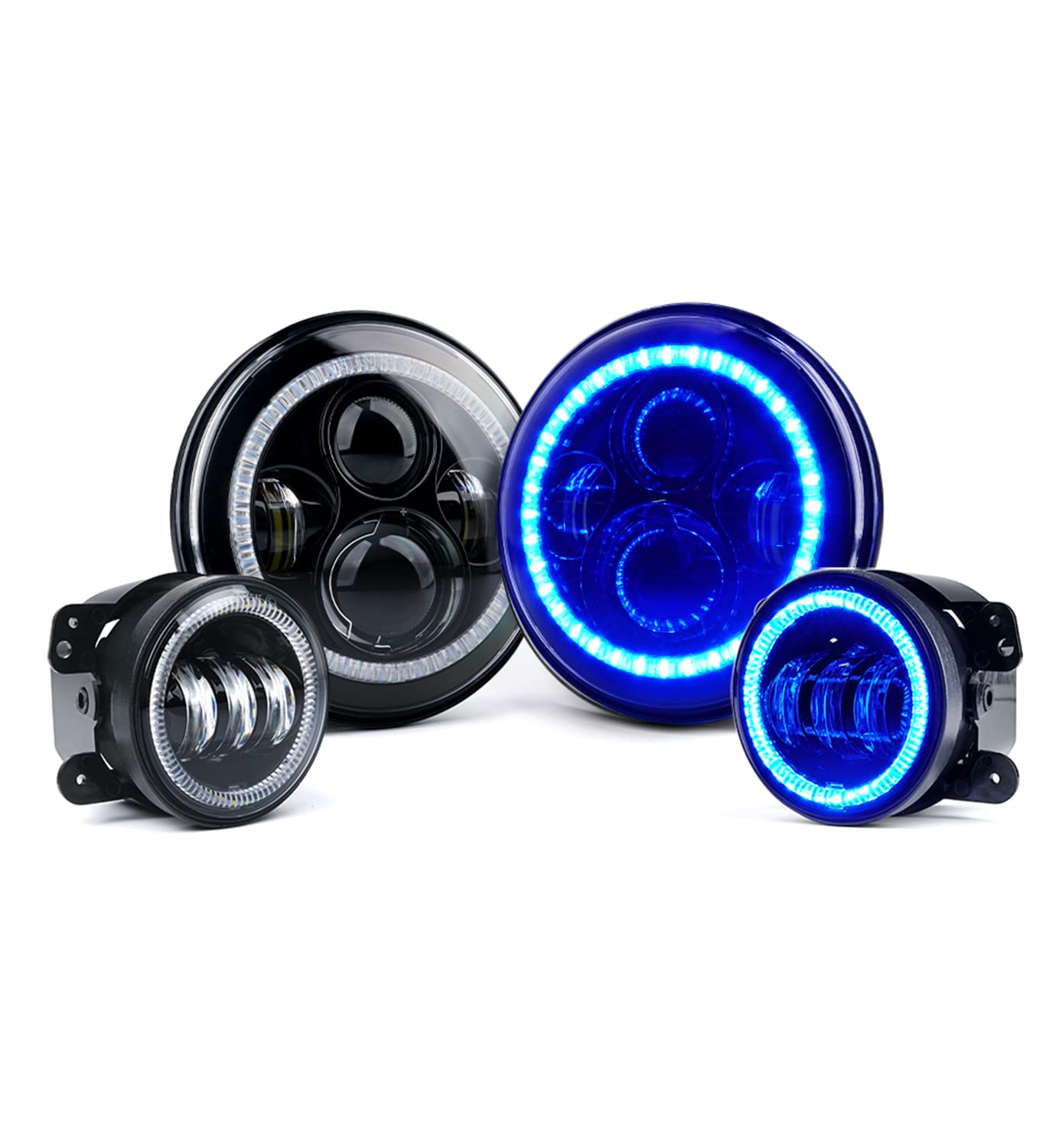 Xprite 7 Inch 90W Led Headlights & 4 Inch 60W Fog Lights Combo W/Blue Halo Compatible With 2007-2018 Jeep Wrangler Jk, Dot Appro