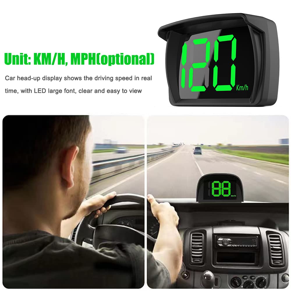 Shkalacar Car HUD Headup Display KM/H MPH GPS Digital Speedometer with LED Large Font Display + Car Charge Adapter for Car Truck
