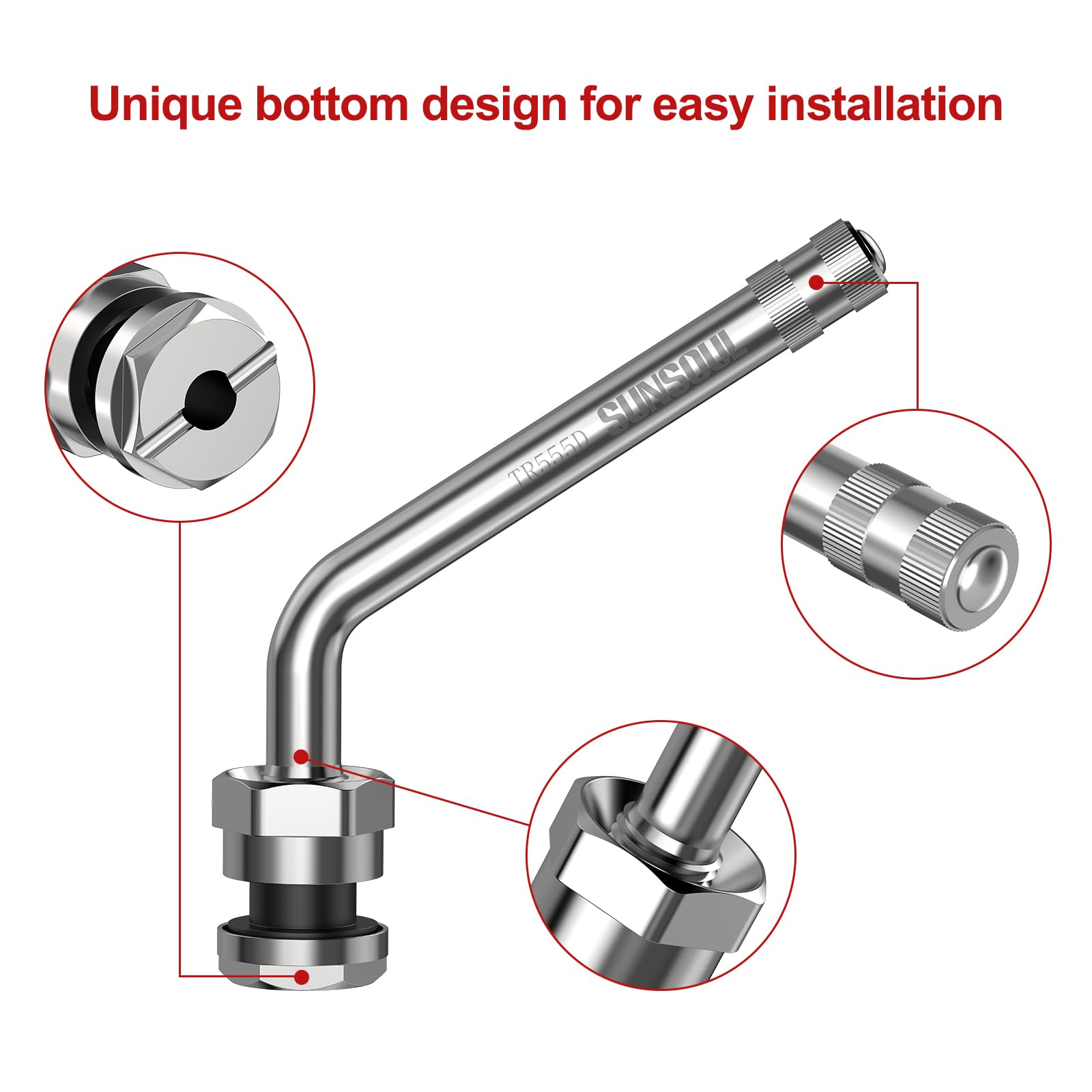 Sunsoul Tr555D 10Pcs 60 Degree Bend Truck Tire Valve Stems, Compatible With 22.5In 24.5In Aluminum Wheels With 9.7Mm Valve Holes