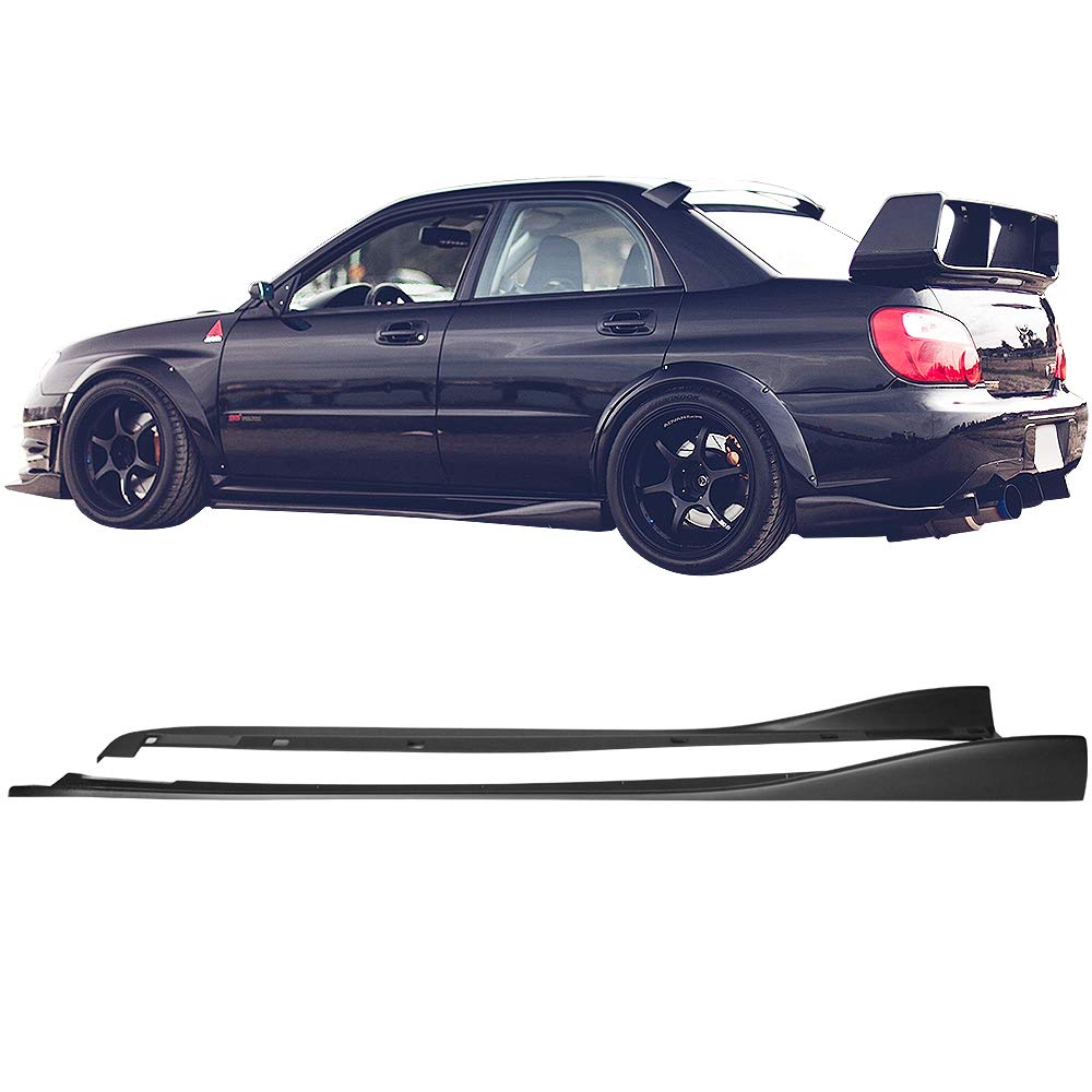 IKON MOTORSPORTS Side Skirts for 2002-2007 Subaru Impreza WRX STI, Unpainted Black, CS Style, 2PC Polypropylene (PP)
