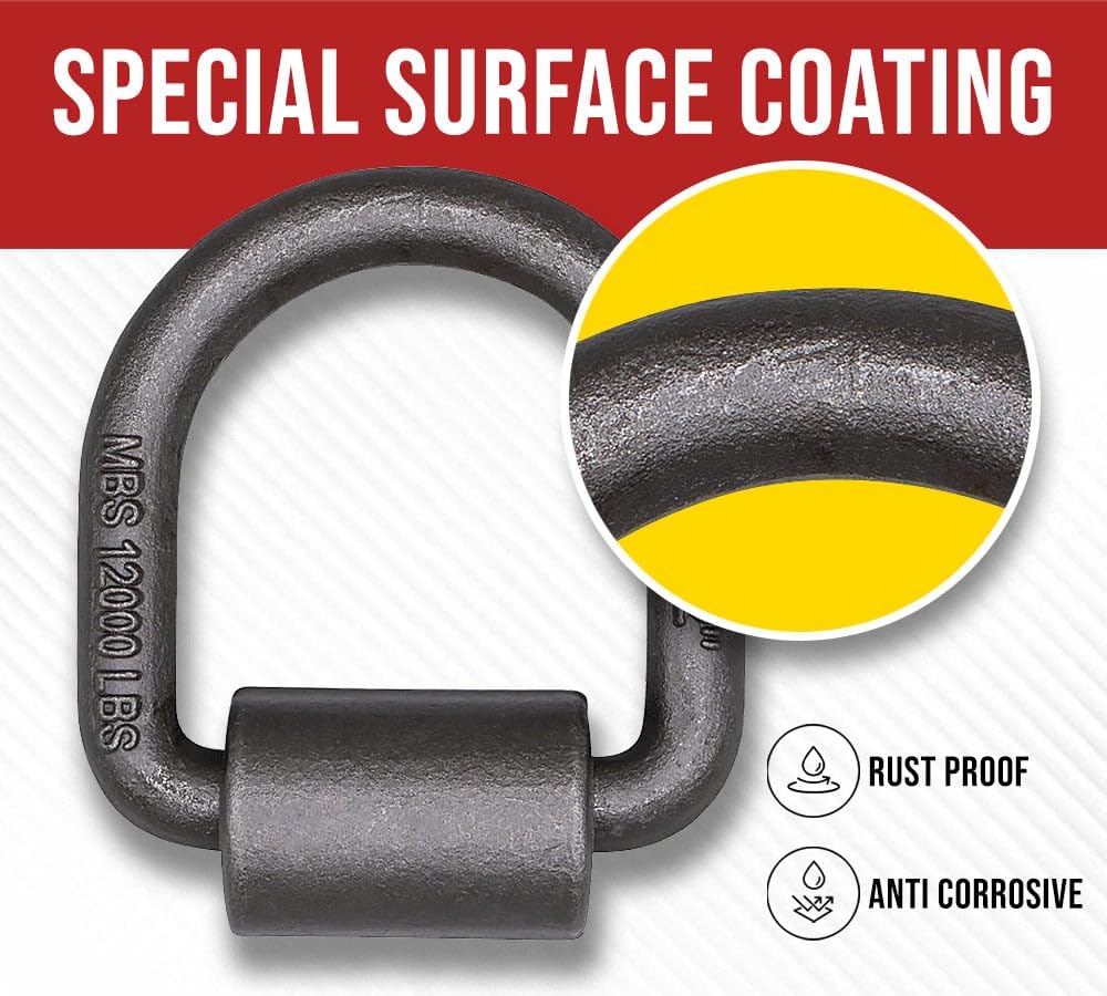 Mytee Products (100 Pack) 1/2'' Heavy Duty Weld-On Forged D Ring 12,000 Lbs For Trailers, Trucks, And Cargo Tie Downs