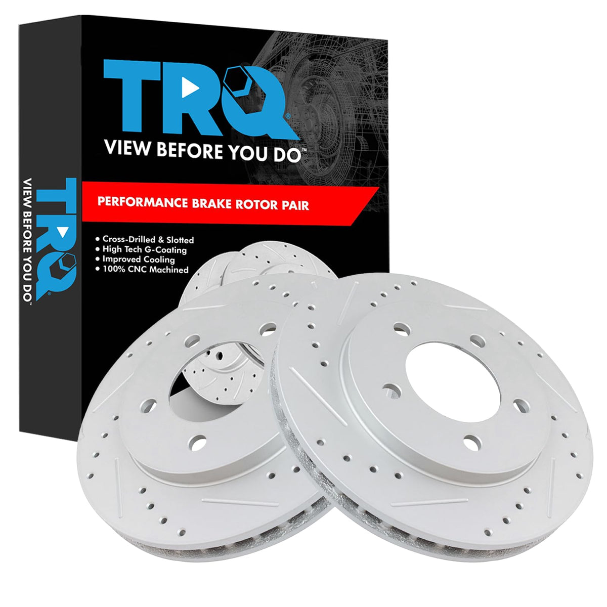 Trq Front Performance Brake Rotors Set Premium G-Coated Cross Drilled & Slotted Compatible With 1997-2002 Ford Expedition 1998-2