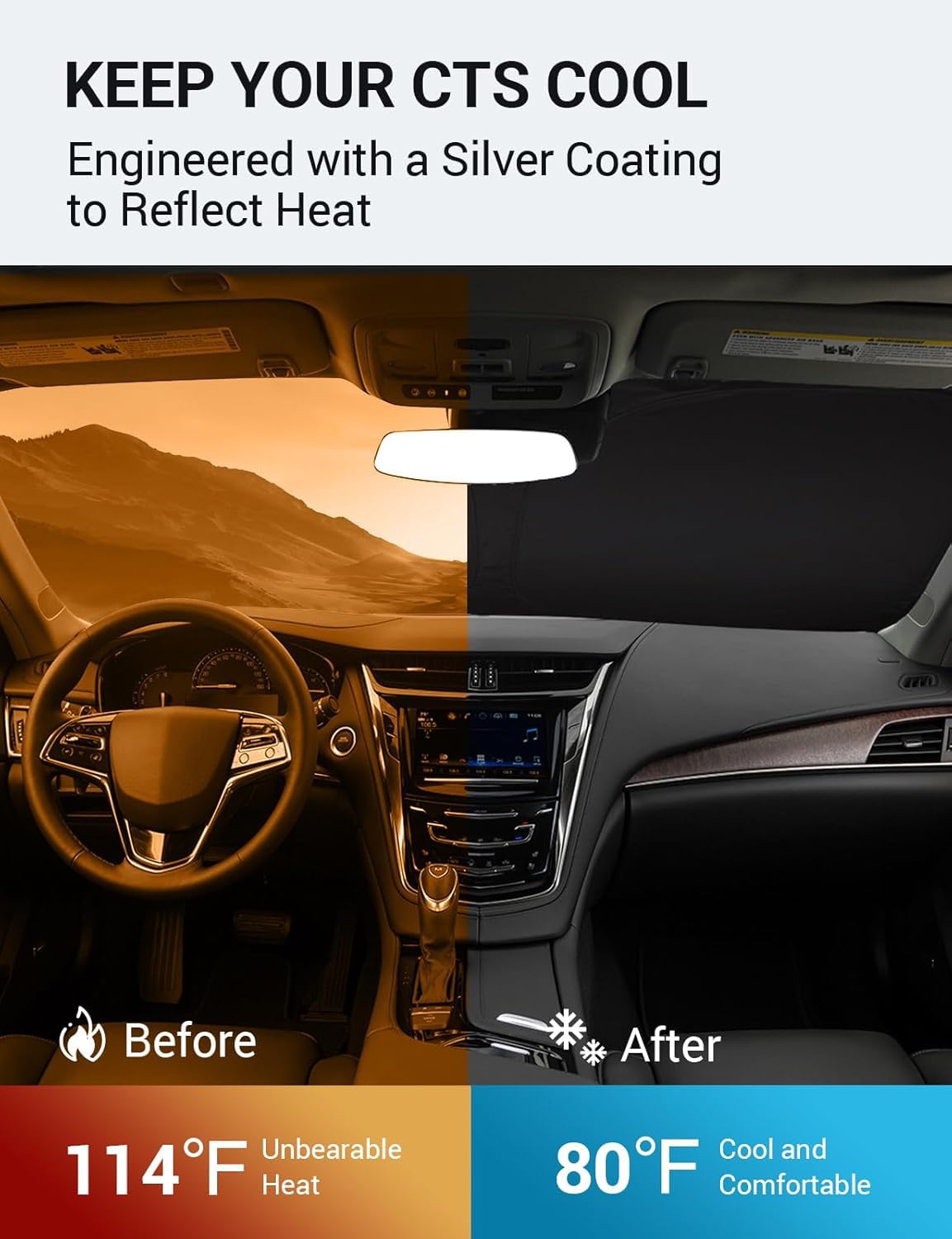 Proadsy 2025 Upgrade Windshield Sun Shade Custom Fit 2014-2019 Cadillac Cts Foldable Front Sunshade Protector Sun Visor Blocks U