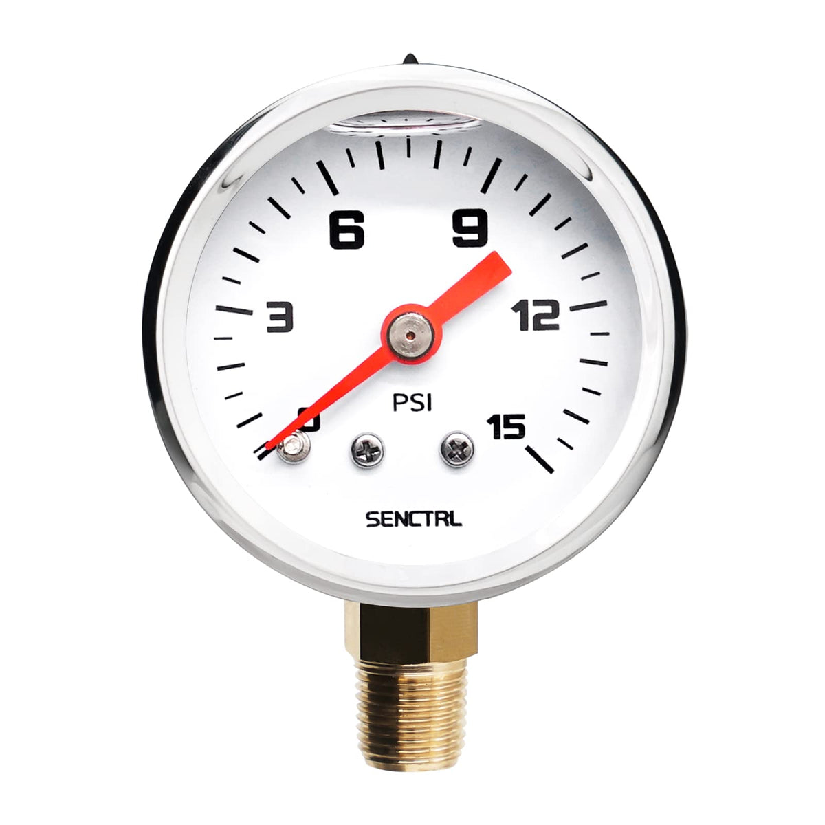 Senctrl 0-15 Psi Fuel Pressure Gauge, 1-1/2'' Dial Size, 1/8'' Npt Lower Mount, Silicone Oil Liquid Filled, Stainless Steel Case