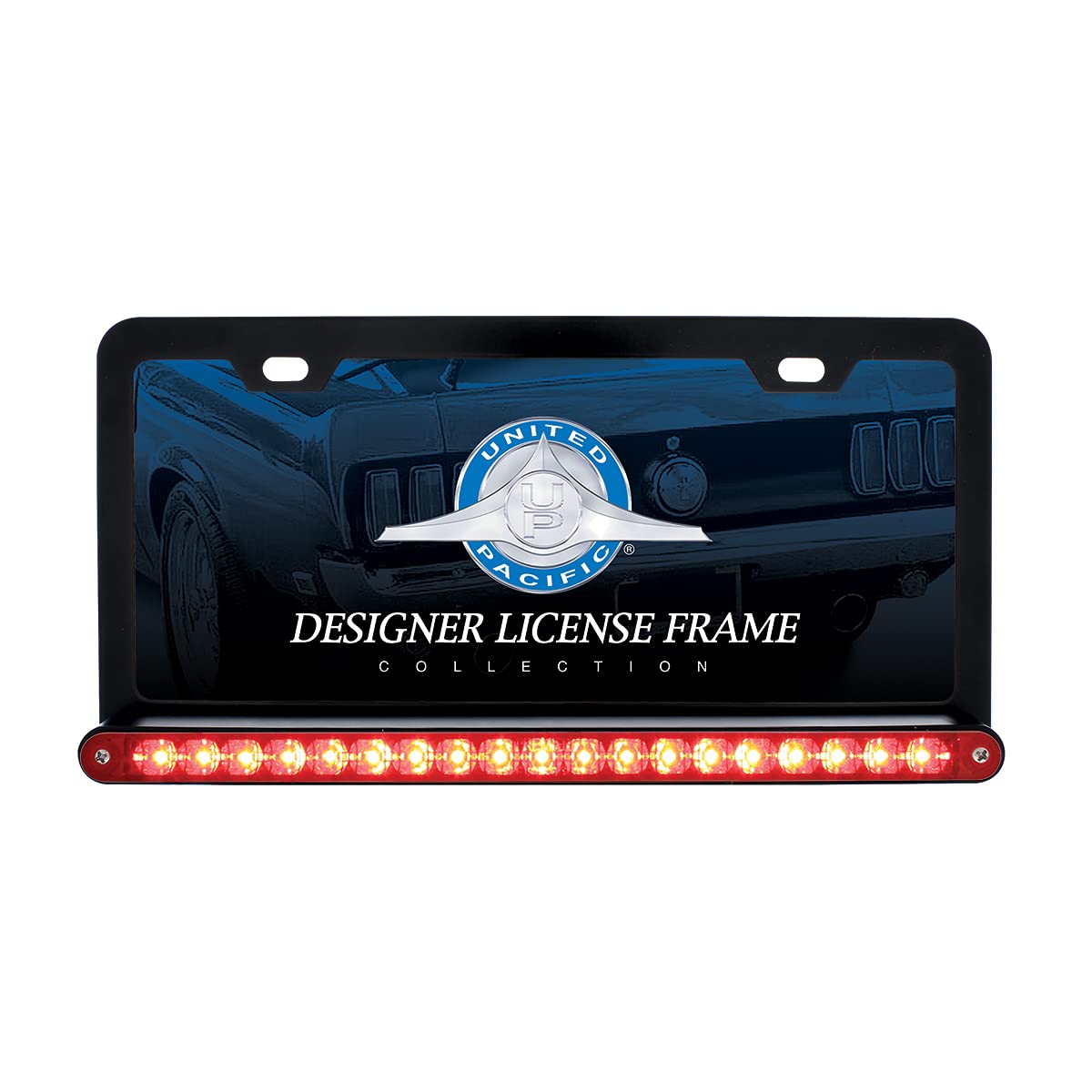 United Pacific 36477 Black License Frame With 19 Led 12' Reflector Light Bar (Red Led/Red Lens)