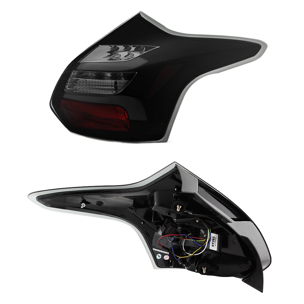 Akkon - Black Smoked For 2012-2014 Ford Focus Hatchback [Sequential] Led Tube Tail Lights Brake Lamps Left+Right
