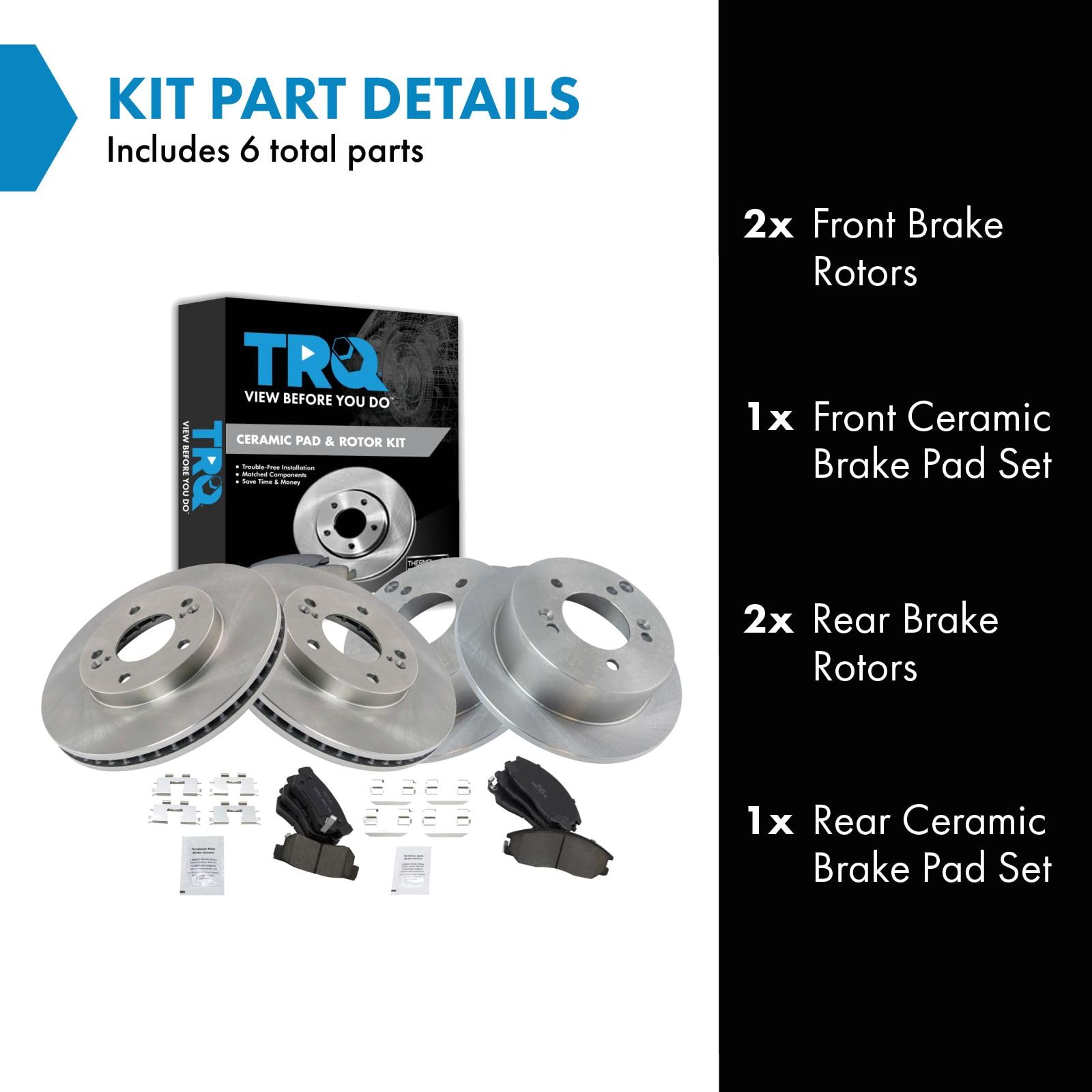 Trq Front And Rear Brake Pad & Rotor Kit Brake Pads Brake Rotor Ceramic Compatible With 2001 Hyundai Xg300 2002-2003 Xg350