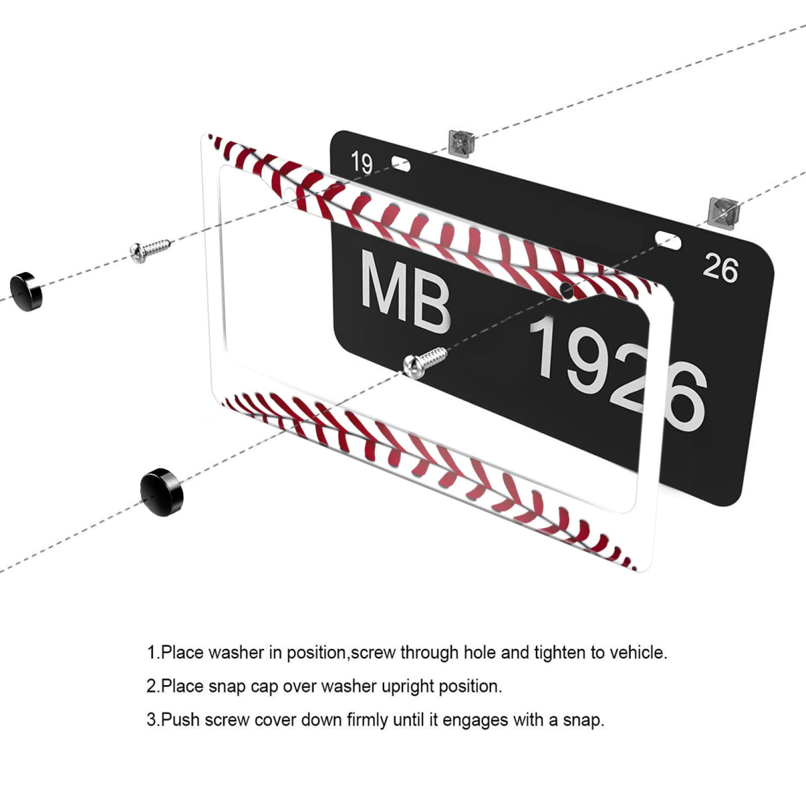 Personalized License Plate Frame Stainless Steel Funny Baseball Texture Pattern Car License Plate Accessory Decorative 2 Holes A