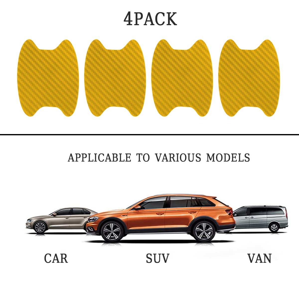 4Pcs Car Door Handle Protector Sticker, Universal Carbon Fiber Anti-Scratches Auto Door Handle Protective Film, Car Door Side Paint Cover Guard Stickers Fit For Most Car Handles(Gold/4Pcs)