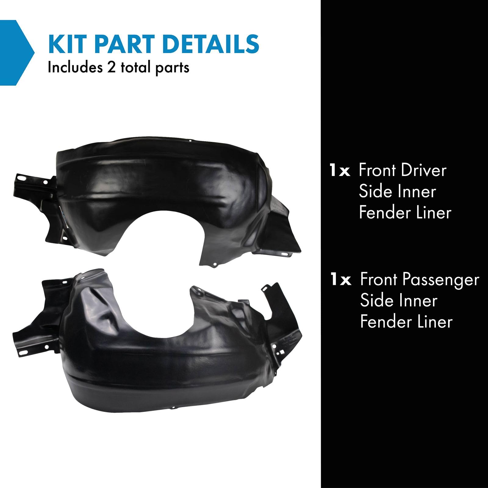 Trq Front Inner Fender Liner Set Compatible With 1994-1998 Ford Mustang Fo1250110 Fo1251110