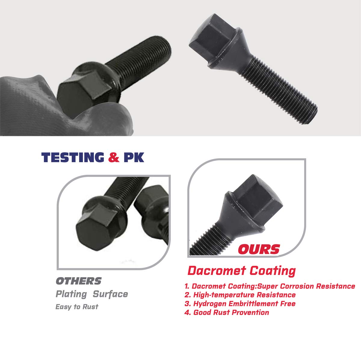 12X1.5Mm Tuner Lug Bolts, Ksp Conical Seat Extended 40Mm Shank 17Mm Hex For Aftermarket Wheels, 5Pcs Black