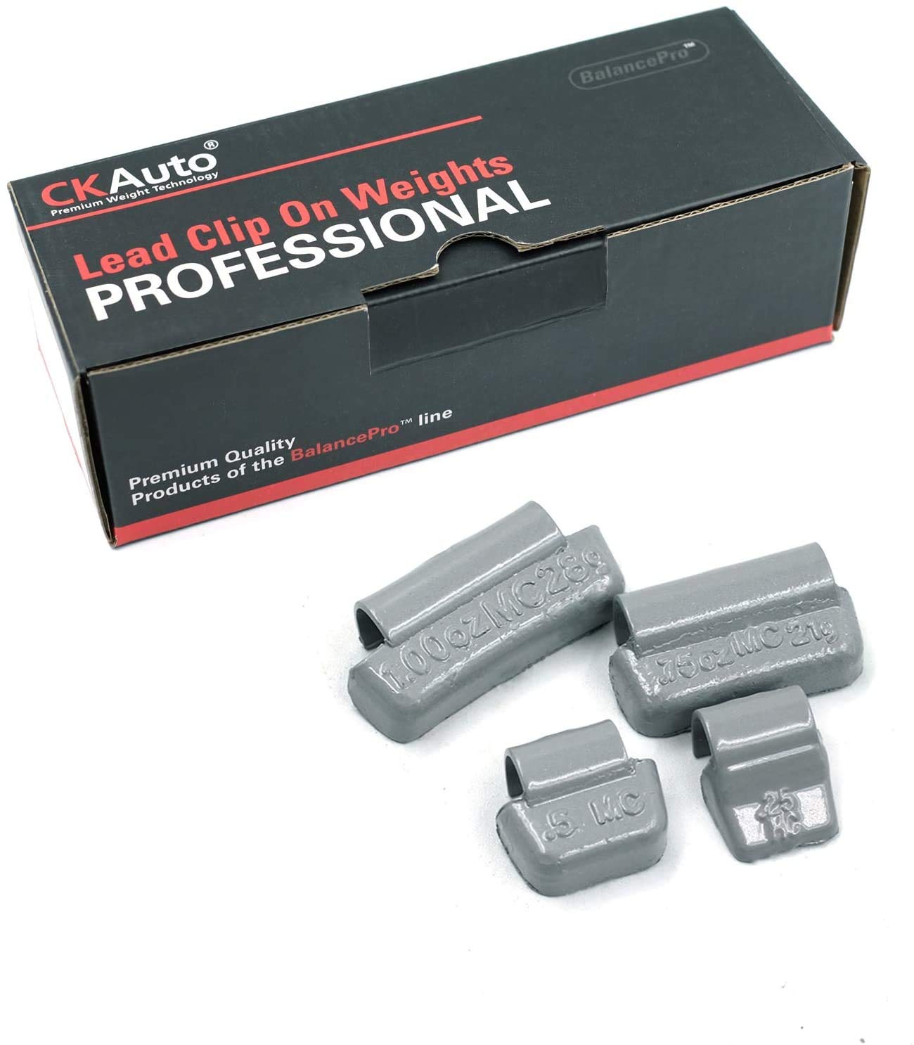 Ckauto Mc-Series Coated 0.25Oz, 0.5Oz, 0.75Oz, 1.0Oz Lead Clip On Wheel Weight Assortments, 25Pcs/ Style, Total 100Pcs/Box