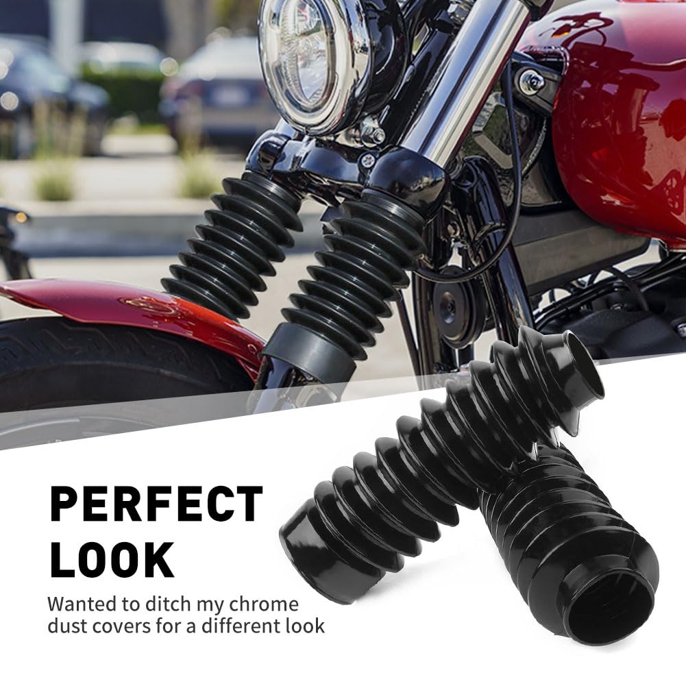 Newsmarts Motorcycle 49mm Fork Covers Front Rubber Gaiters Gators Shock Boots Compatible with for Harley Dyna FXDWGI FXDWG