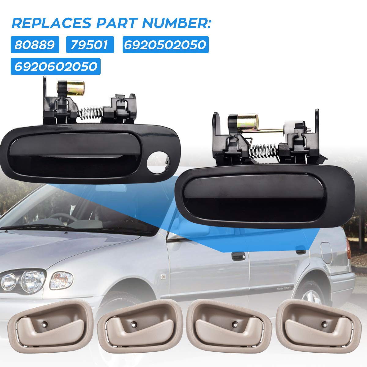 Faersi 8Pcs Exterior Interior Door Handles Front And Rear Left Driver Side & Right Passenger Side Door Handle Replacement Set Fo