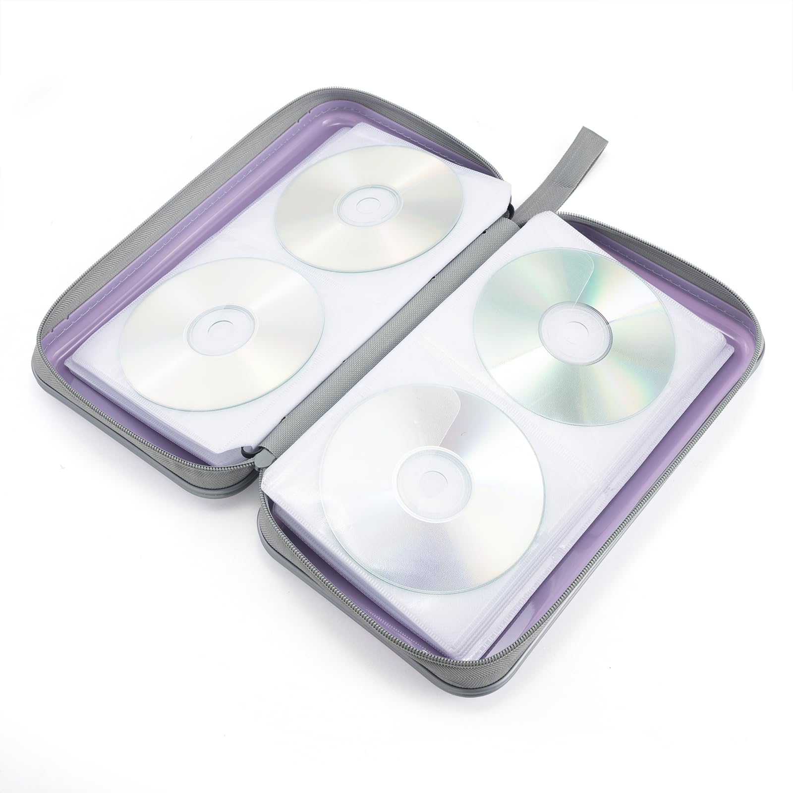 Alavisxf 96 Capacity DVD CD Case Holder - Hard Plastic Zippered Organizer for Car, Home, Travel - Lavender Color