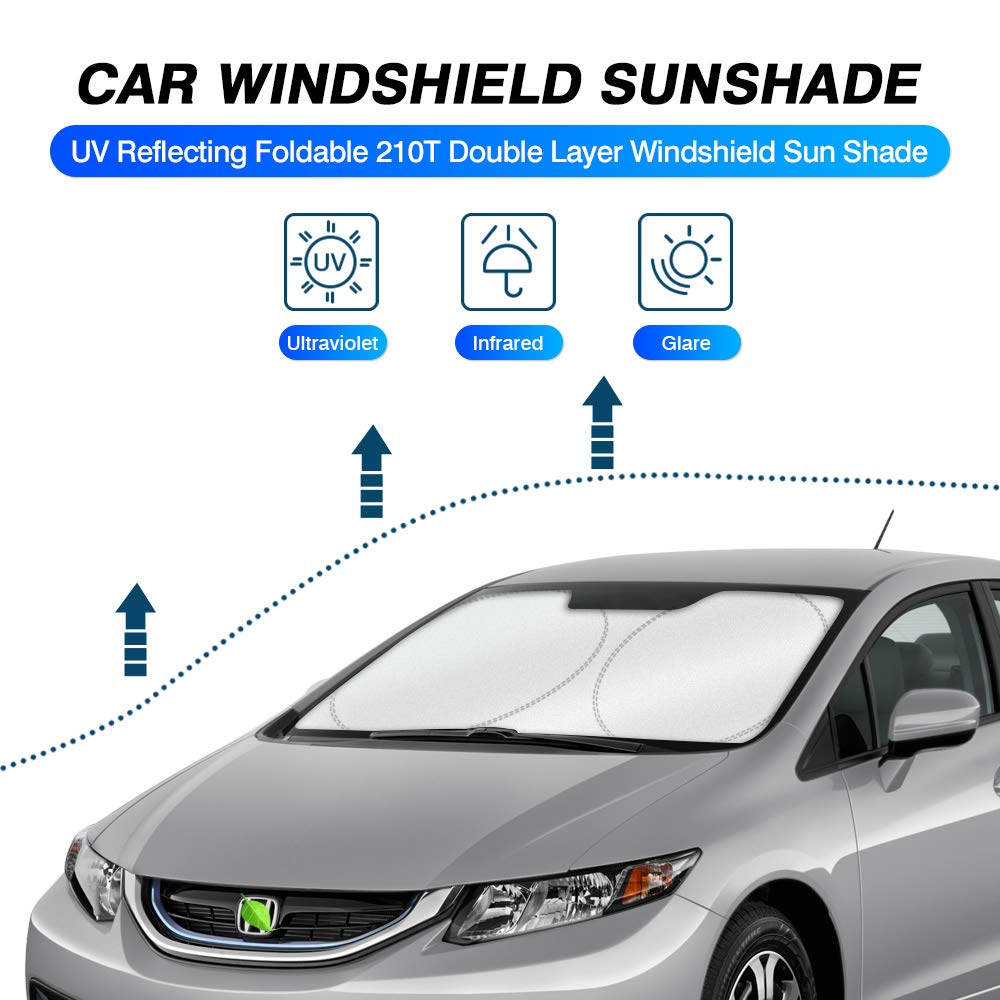Kust Windshield Sun Shade For 2012-2015 Honda Civic Accessories, Custom Fit Car Window Sunshade Foldable Sun Visor Protector Blo