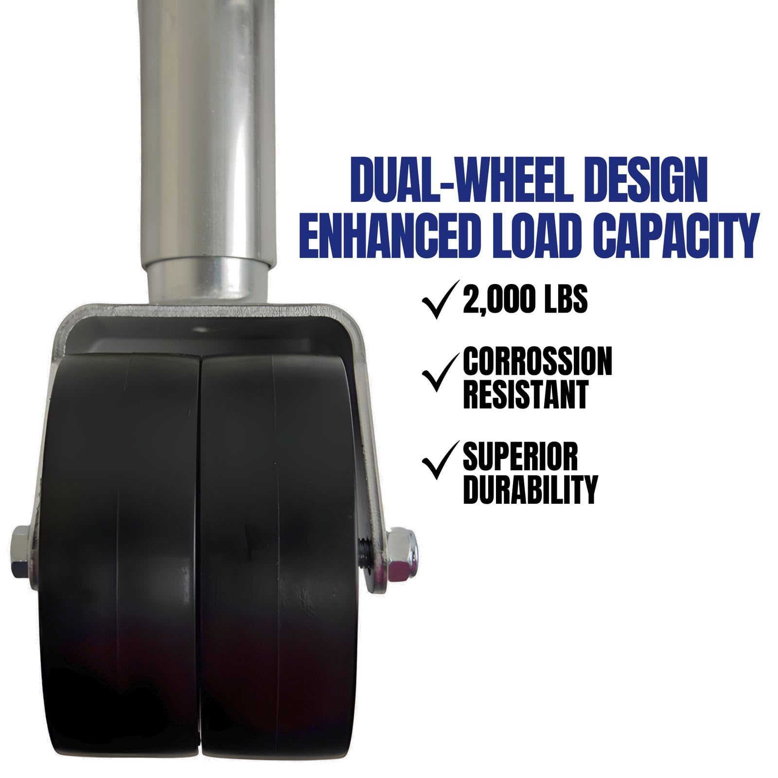 Jeremywell 2000Lbs Trailer Jack With Double Wheel, Adjustable 12'' Lift Travel, Boat On For Boat Rv Utility, Swivel Tongue Towin