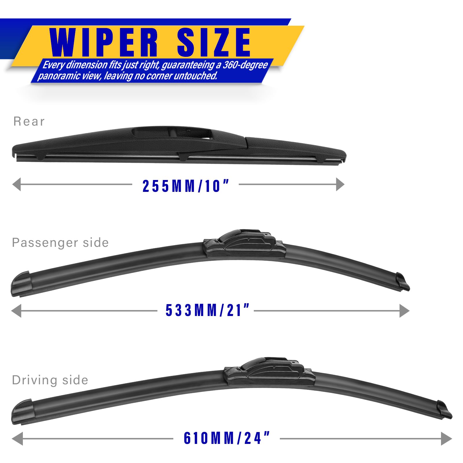 3 Wipers Replacement For Mitsubishi Outlander Sport 2011-2022, Windshield Wiper Blades Original Equipment Replacement - 24''/21'