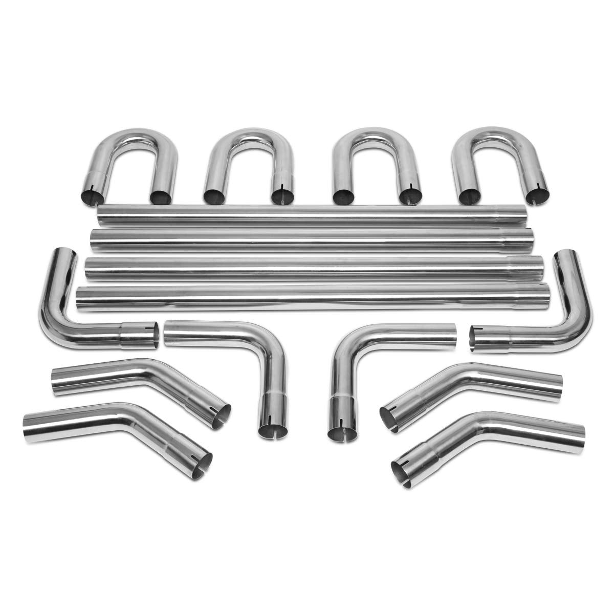Dna Motoring Ztl-25Ss 16 Pcs 2.5 Inches Stainless Steel Diy Custom Exhaust Tubing Mandrel Bend Pipe Straight & U-Bend Kit, Unive