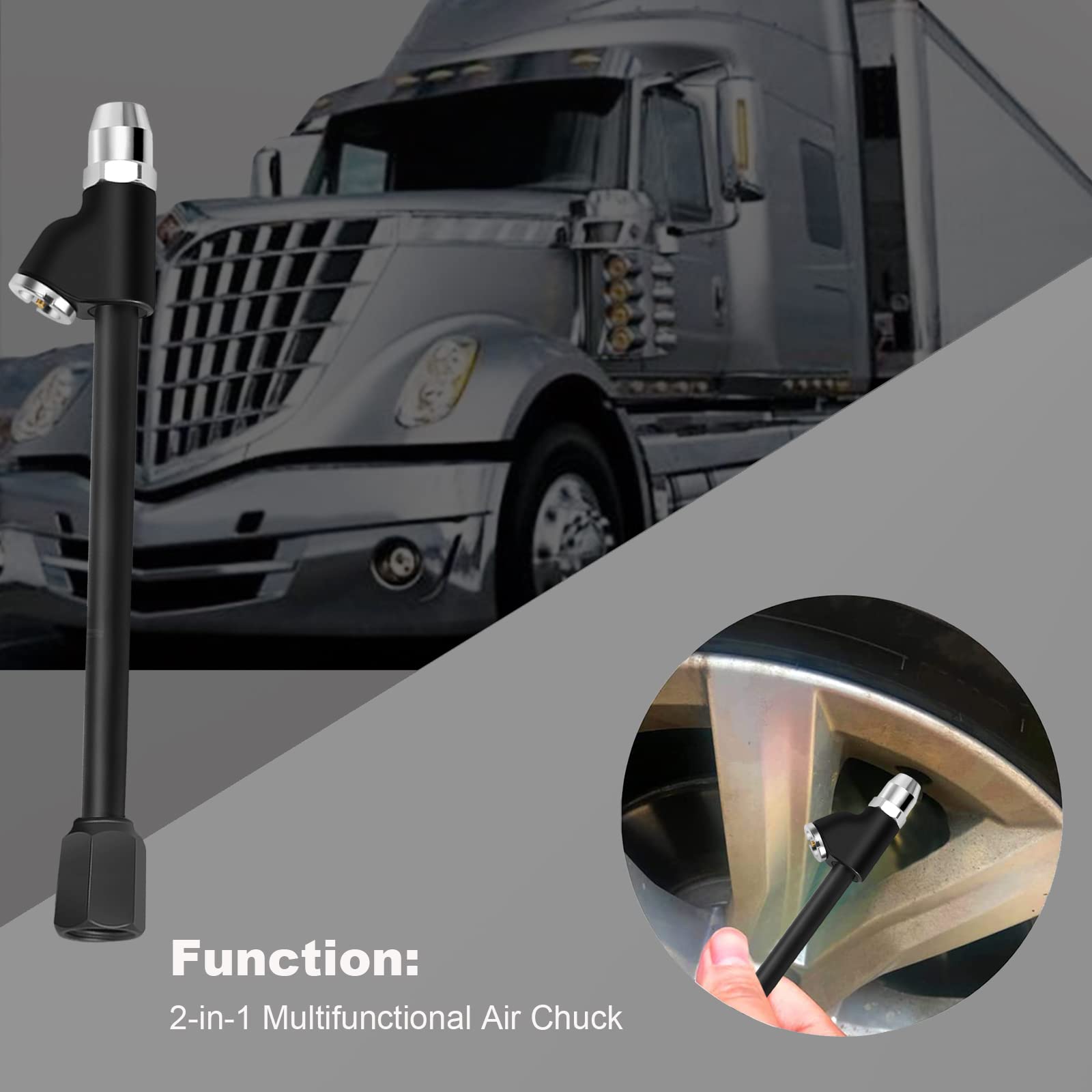 Godeson Air Chuck,1/4'' Fnpt Extended Reach Dual Head Air Chuck With Quick Plug,2-Way Connect Tire Chuck For Bikes,Motorcycle,Ca