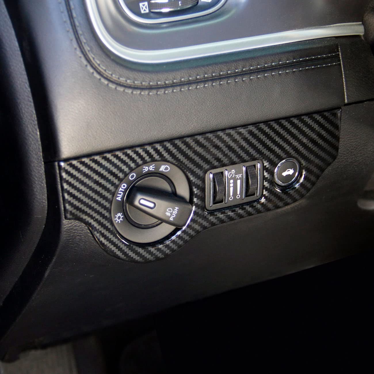 Crosselec Carbon Fiber Central Control Ac Gear Shift Cup Holder Headlight Switch Button Panel Cover Trim 5Pcs For Dodge Charger 2015-2022