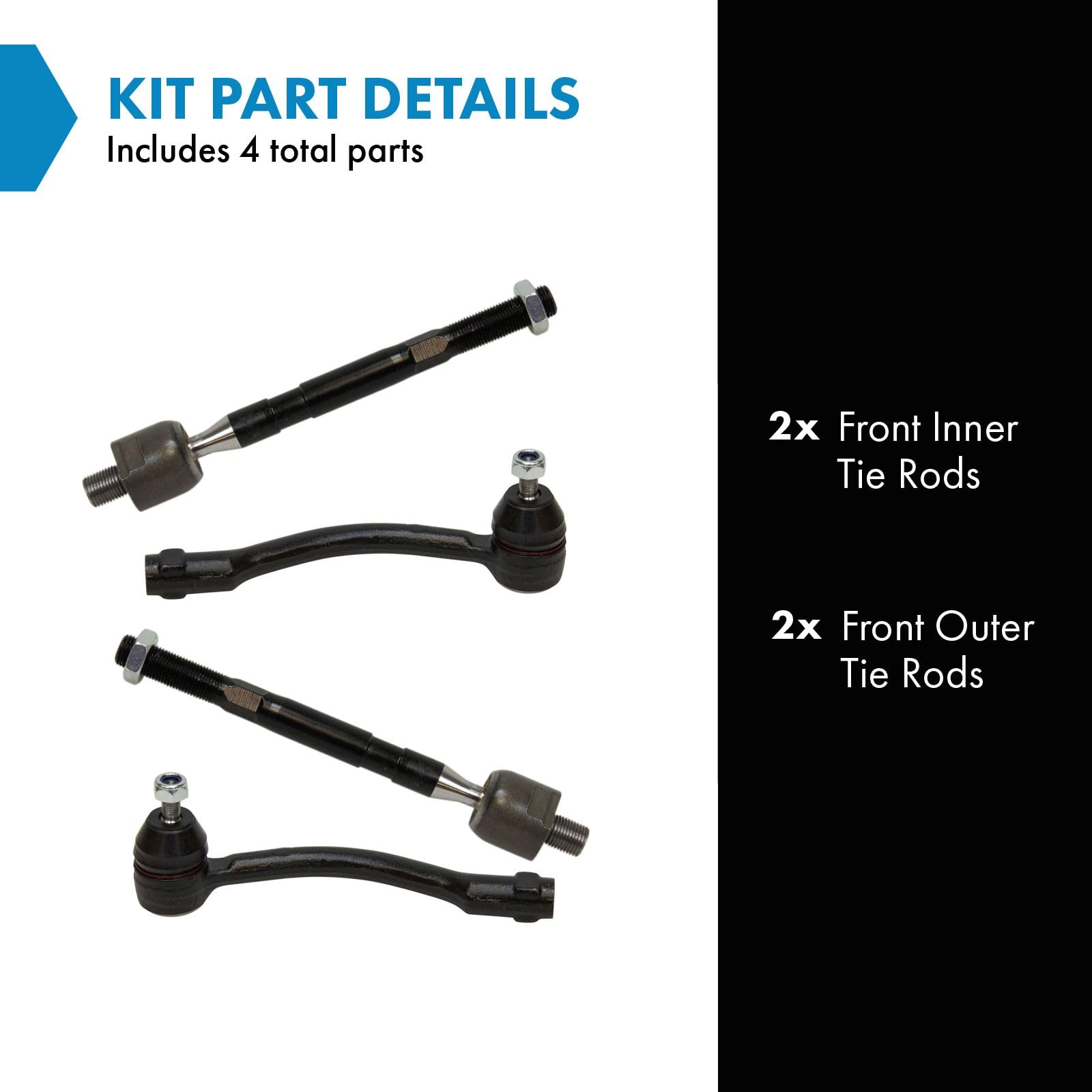 Trq Front Tie Rod Set Compatible With 2012-2017 Hyundai Accent Kia Rio