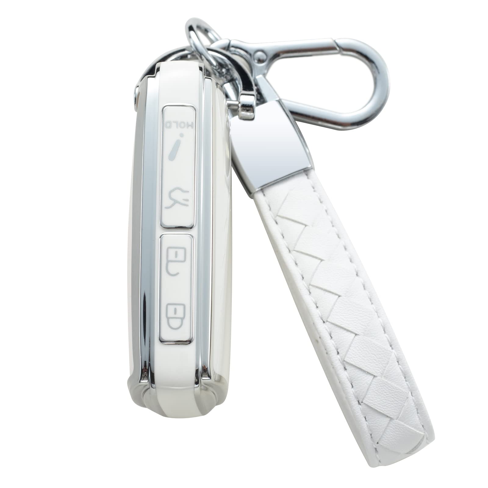 Chezenhui Compatible With Mazda Key Fob Cover With Leather Lanyard, Car Key Case Shell Protection For 2019-2022 Mazda 3, 2020-2022 Mazda Cx-5 Smart Remote Control, White